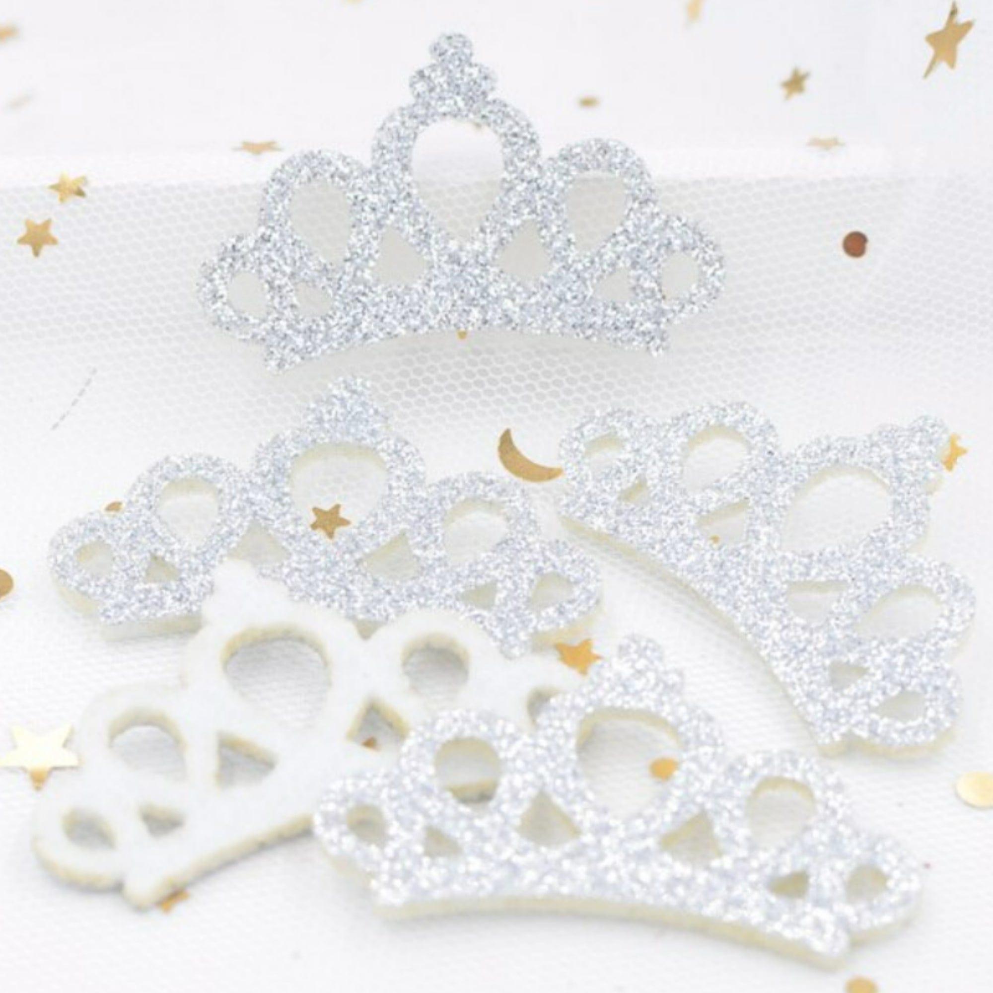 Princess Collection 1.5" Silver Glitter Crown Scrapbook Embellishments by SSC Designs - Pkg. of 10