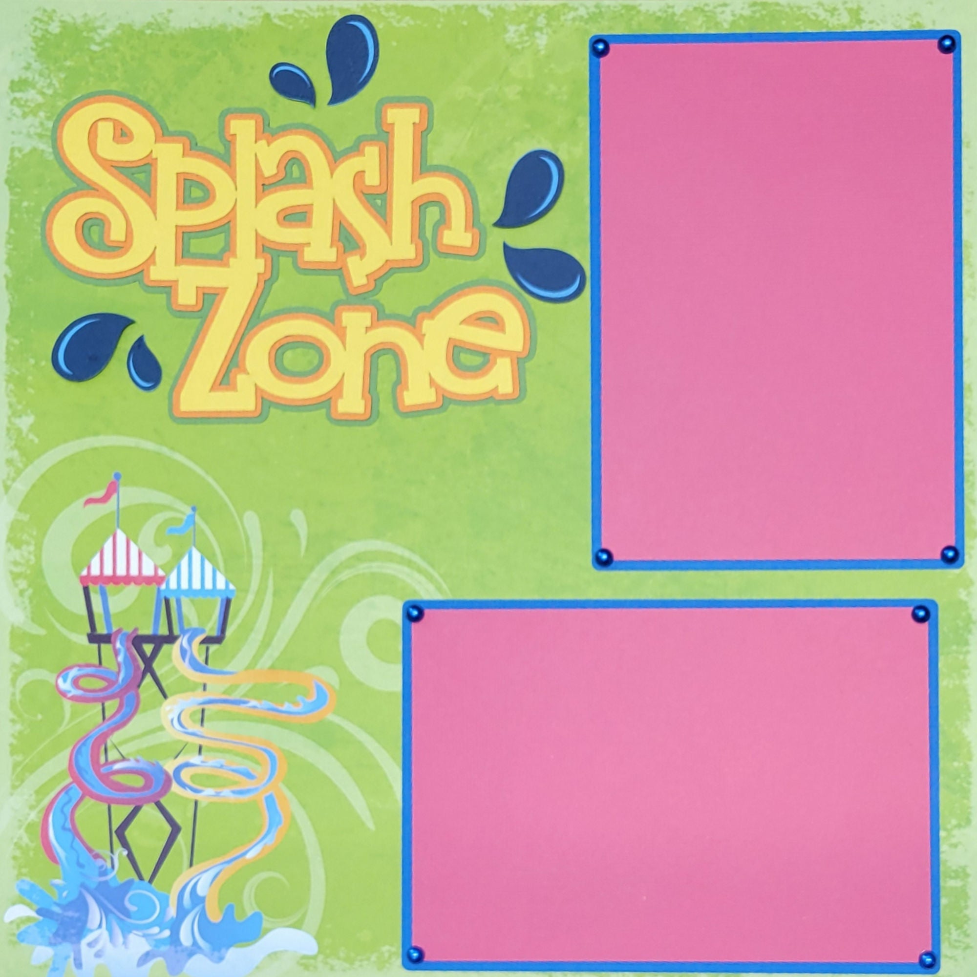 Waterpark Splash Zone Lazy River (2) - 12 x 12 Pages, Fully-Assembled & Hand-Crafted 3D Scrapbook Premade by SSC Designs