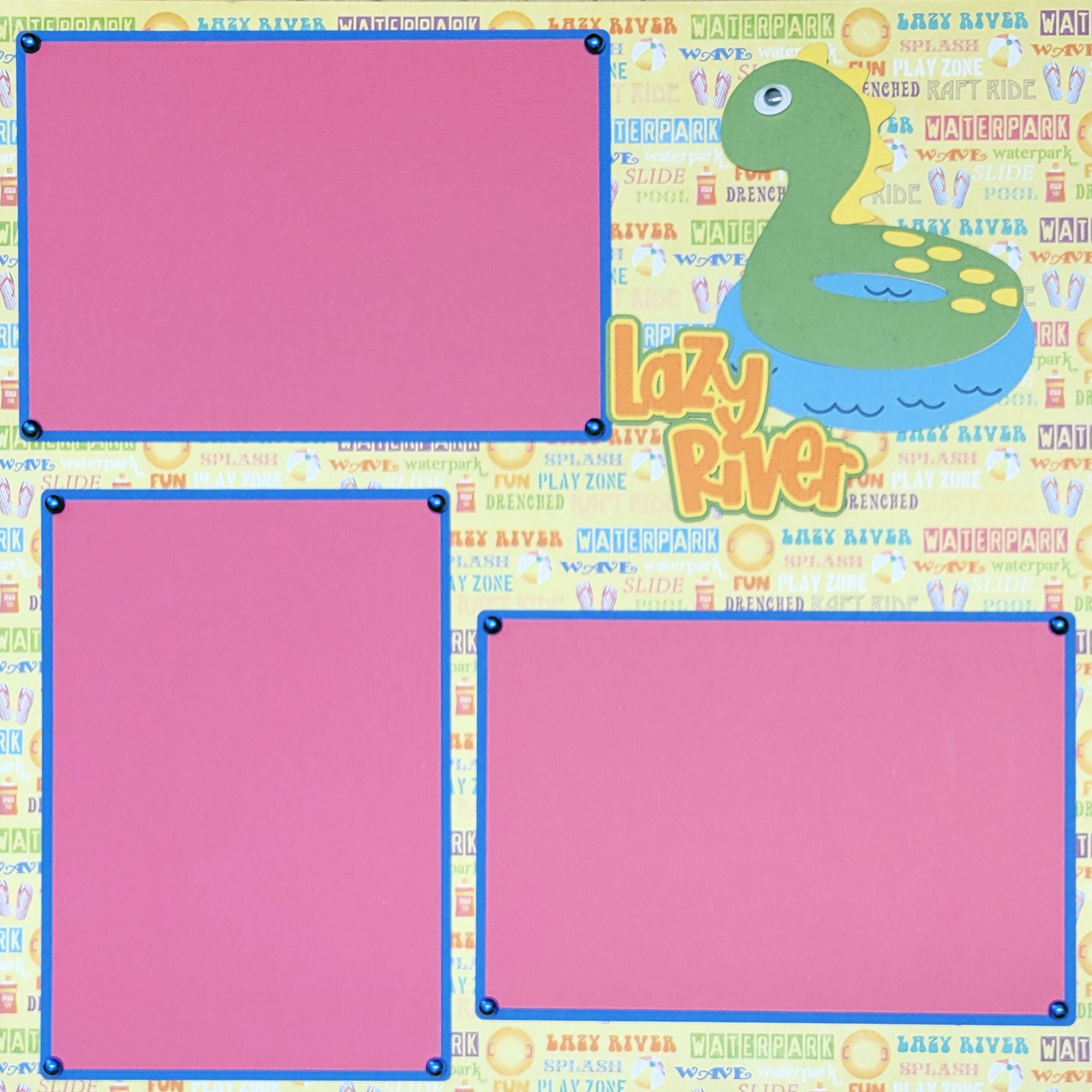 Waterpark Splash Zone Lazy River (2) - 12 x 12 Pages, Fully-Assembled & Hand-Crafted 3D Scrapbook Premade by SSC Designs