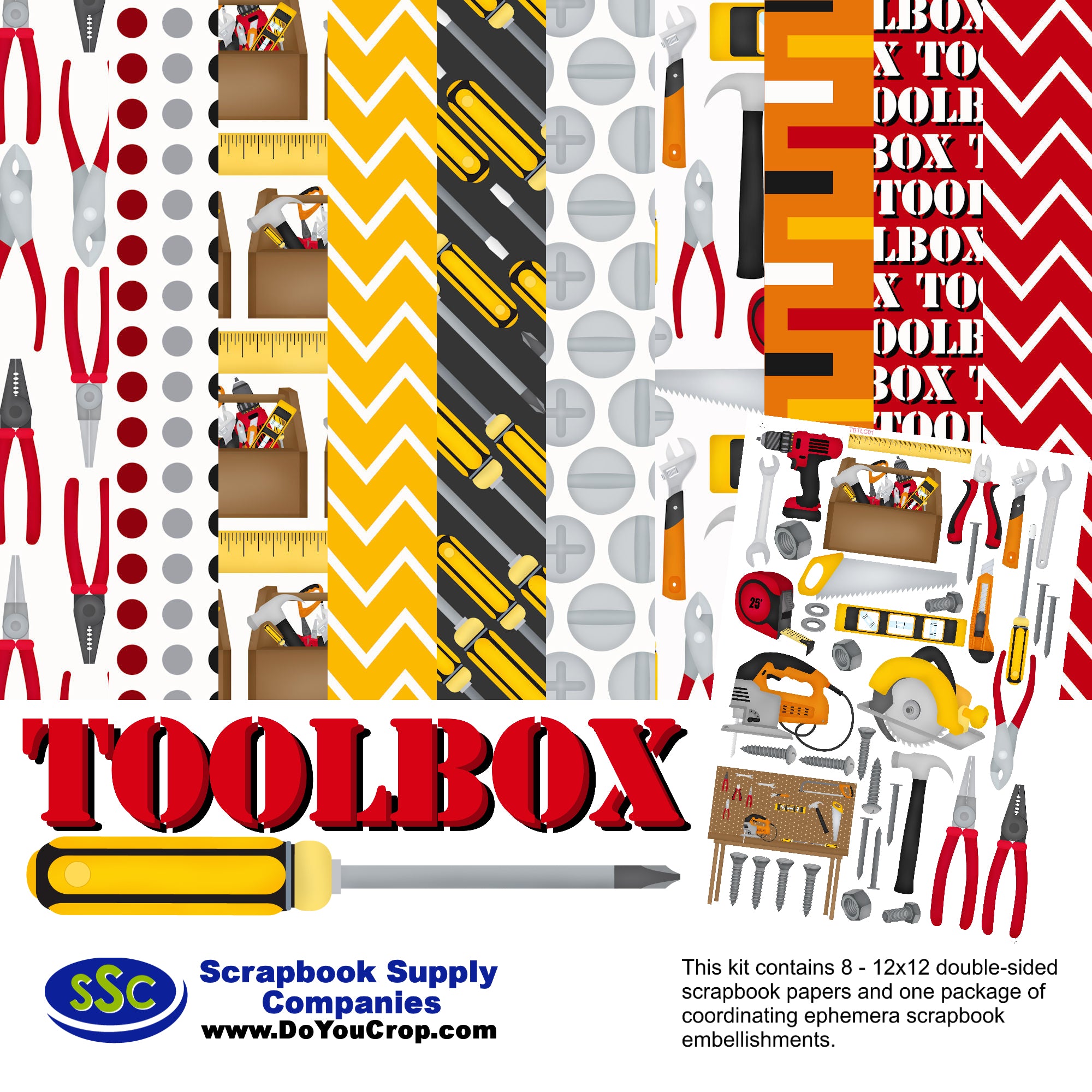 Toolbox Time 12 x 12 Scrapbook Paper & Embellishment Kit by SSC Designs