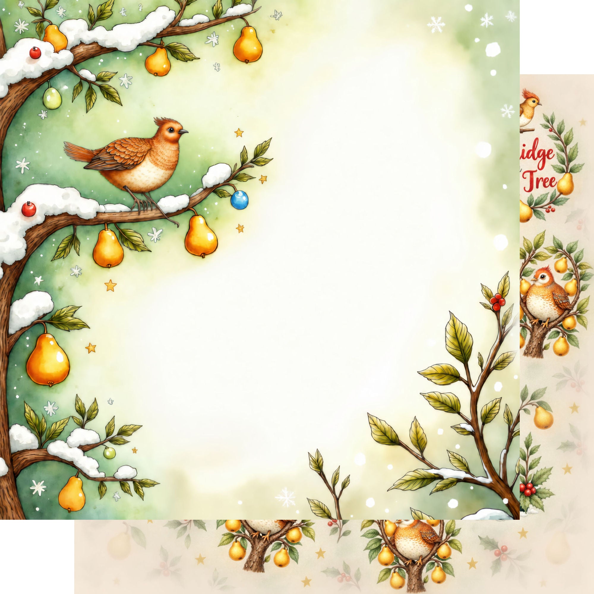 Twelve Days of Christmas Collection Partridge In A Pear 12 x 12 Double-Sided Scrapbook Paper by SSC Designs