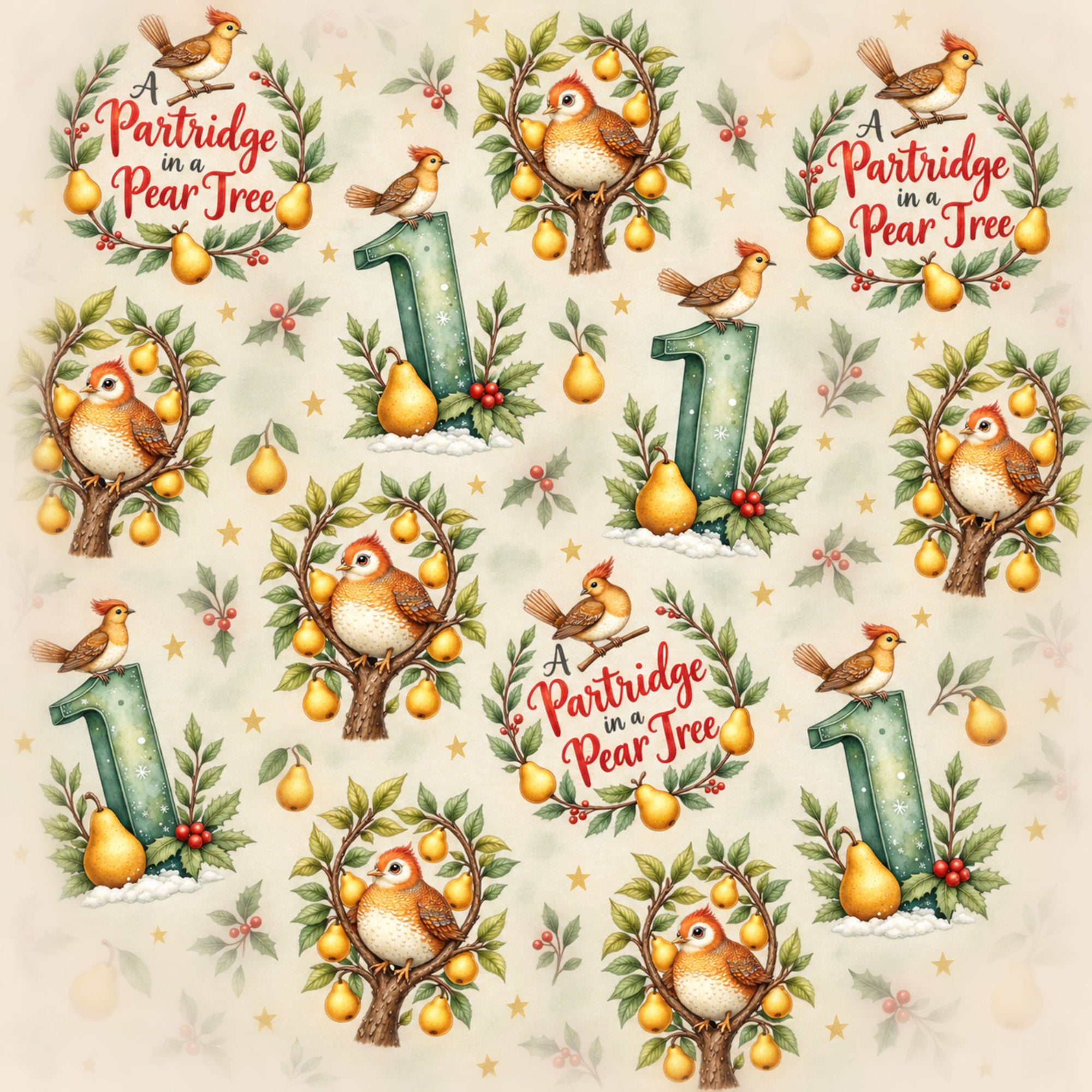 Twelve Days of Christmas Collection Partridge In A Pear 12 x 12 Double-Sided Scrapbook Paper by SSC Designs