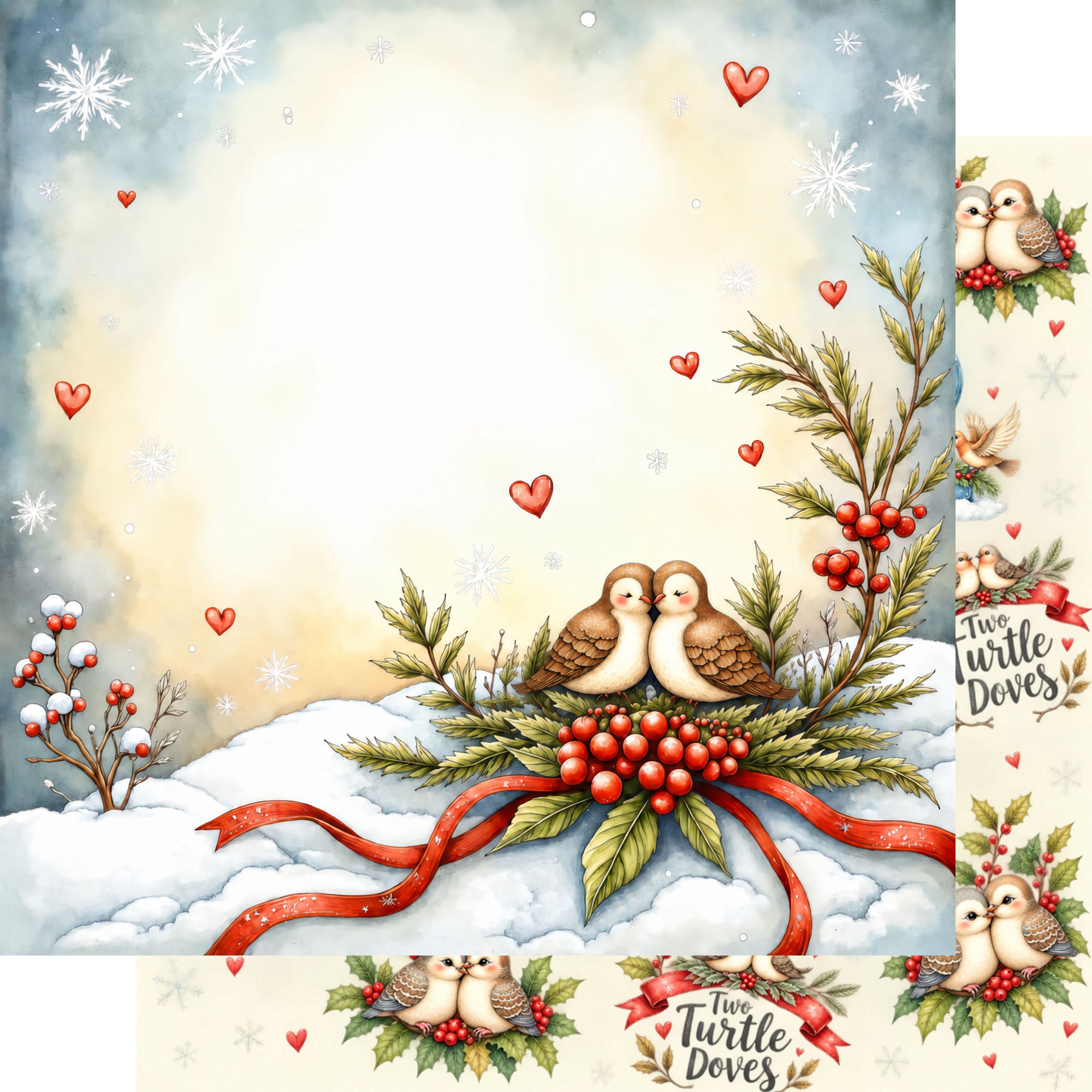 Twelve Days of Christmas Collection Turtle Doves 12 x 12 Double-Sided Scrapbook Paper by SSC Designs