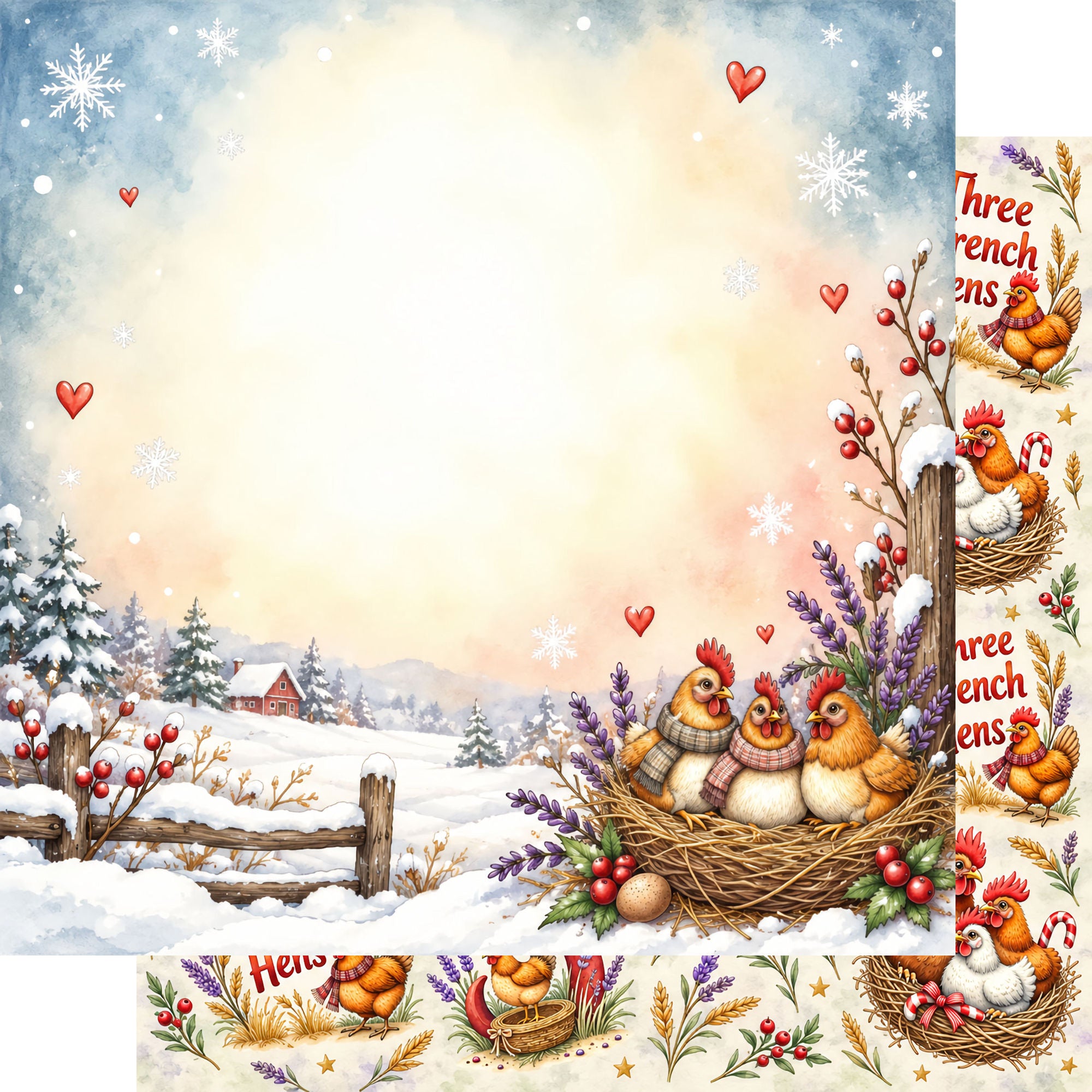 Twelve Days of Christmas Collection French Hens 12 x 12 Double-Sided Scrapbook Paper by SSC Designs