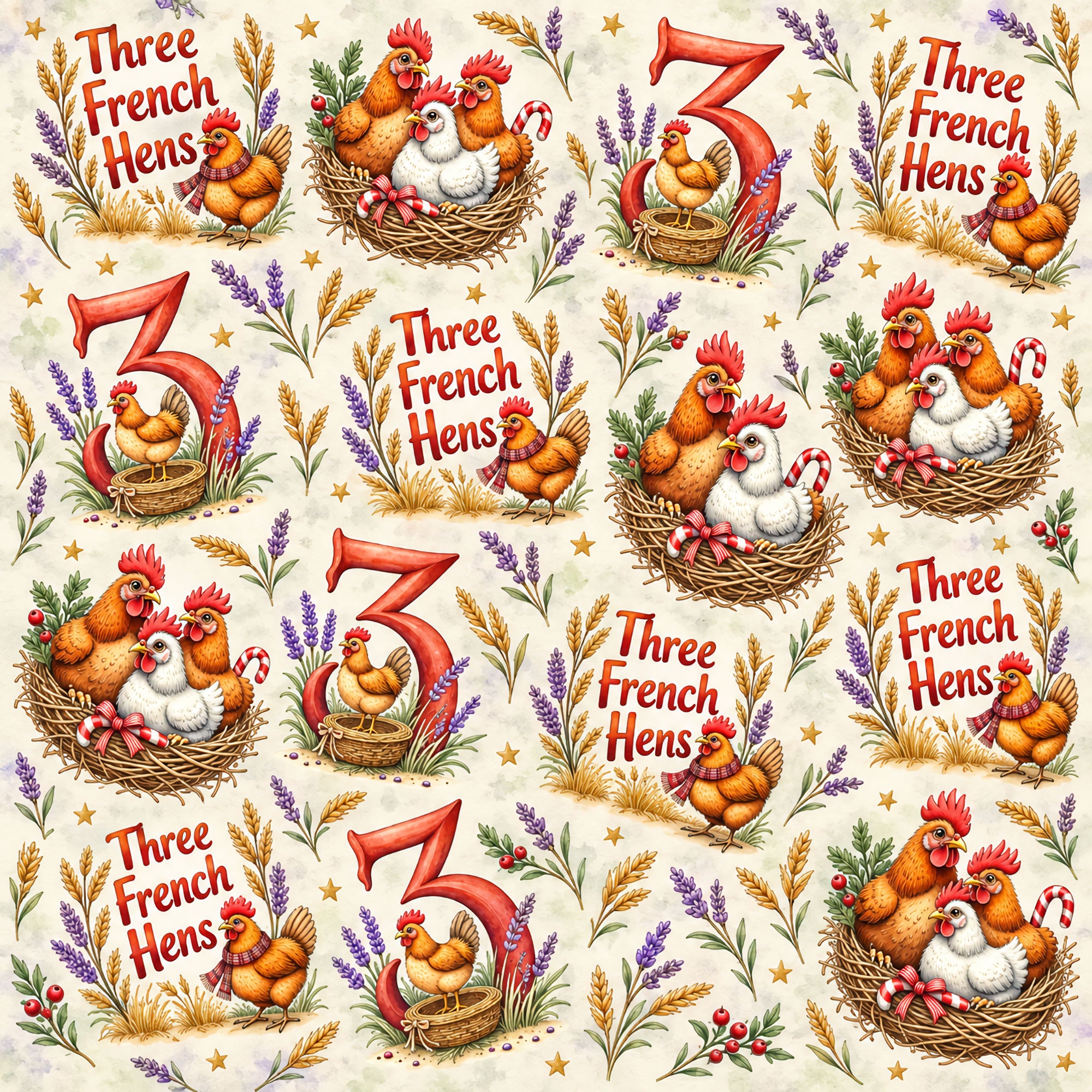 Twelve Days of Christmas Collection French Hens 12 x 12 Double-Sided Scrapbook Paper by SSC Designs