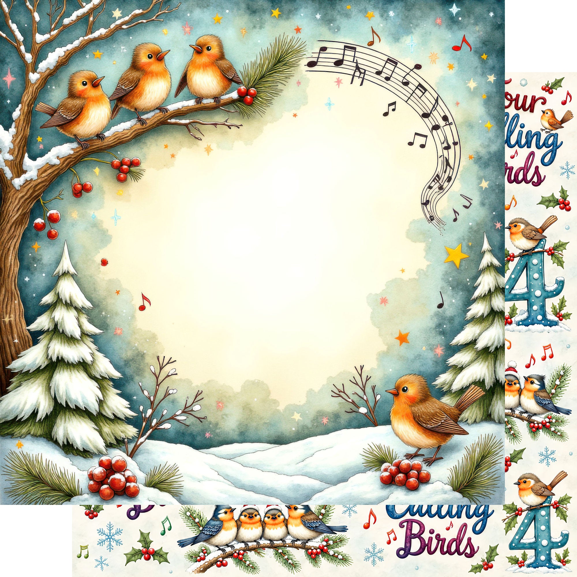 Twelve Days of Christmas Collection Calling Birds 12 x 12 Double-Sided Scrapbook Paper by SSC Designs
