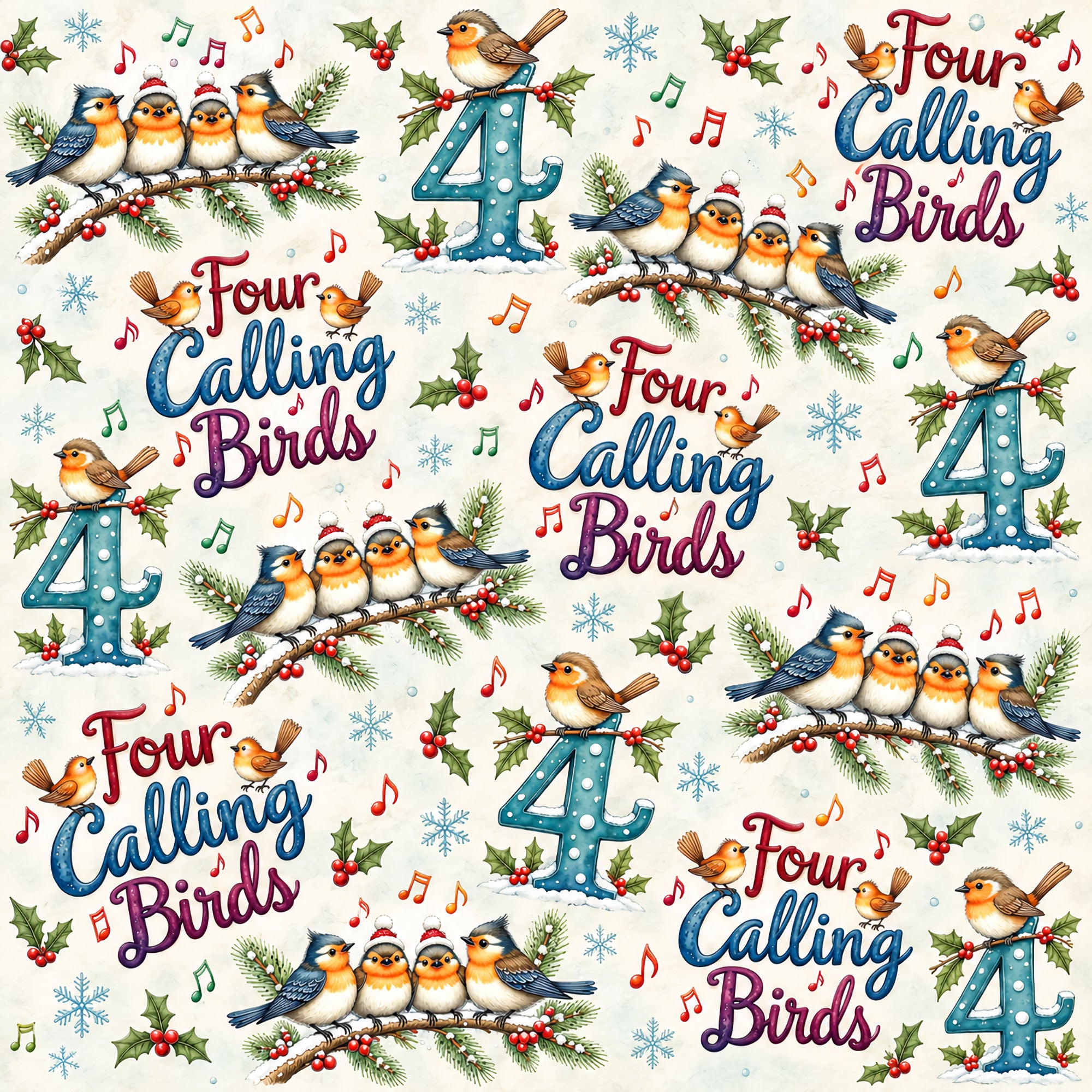 Twelve Days of Christmas Collection Calling Birds 12 x 12 Double-Sided Scrapbook Paper by SSC Designs