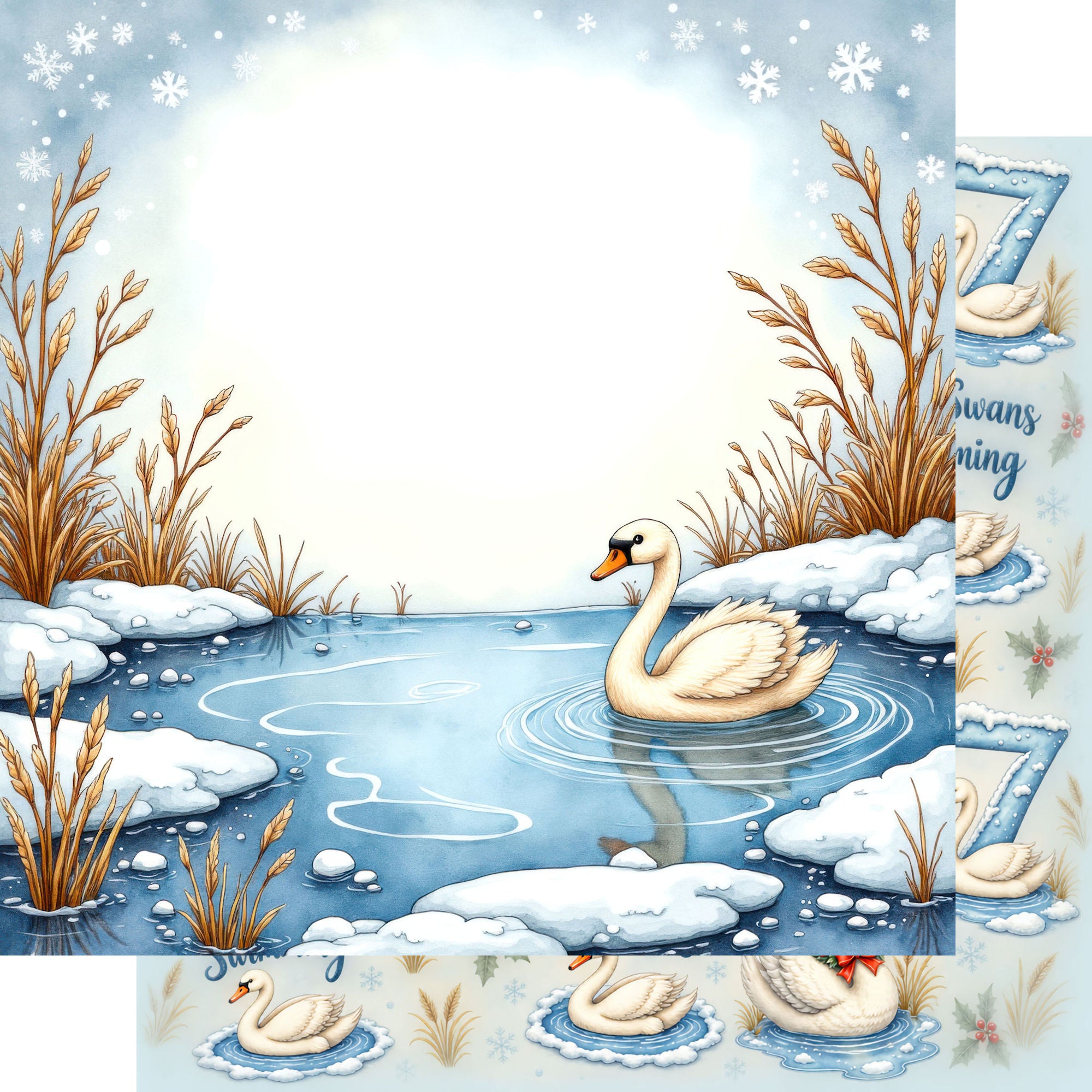 Twelve Days of Christmas Collection Swimming Swans 12 x 12 Double-Sided Scrapbook Paper by SSC Designs