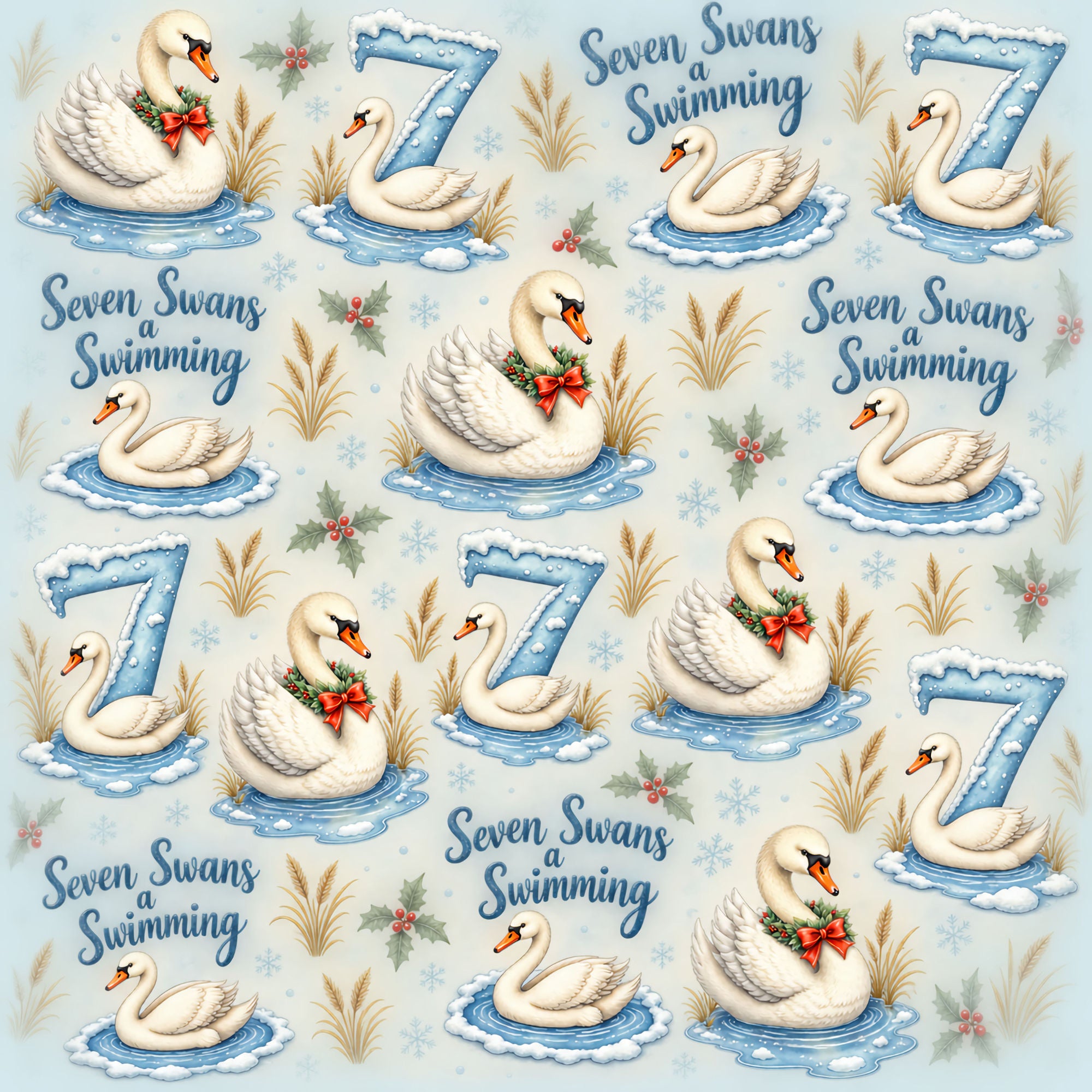 Twelve Days of Christmas Collection Swimming Swans 12 x 12 Double-Sided Scrapbook Paper by SSC Designs