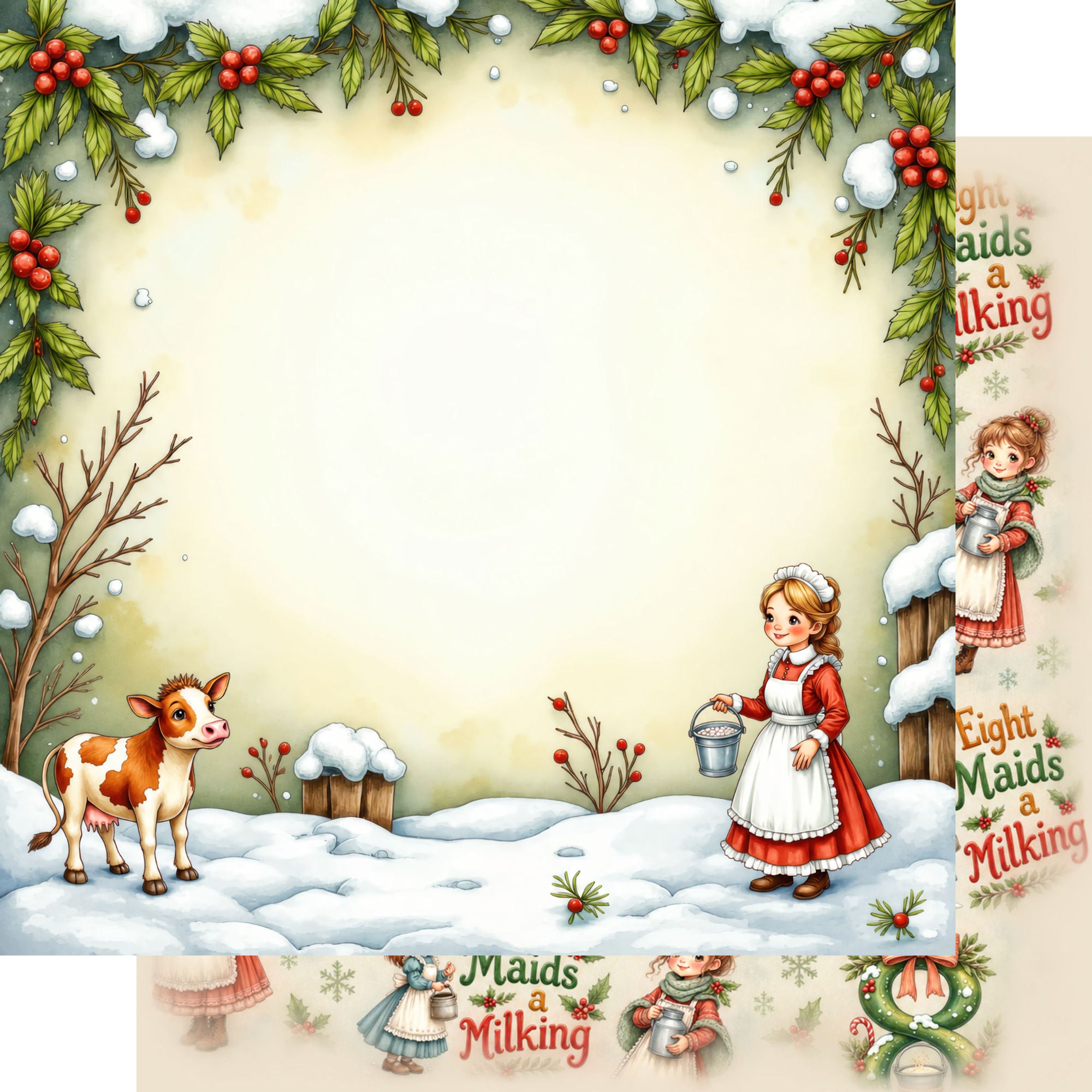 Twelve Days of Christmas Collection Milking Maids 12 x 12 Double-Sided Scrapbook Paper by SSC Designs