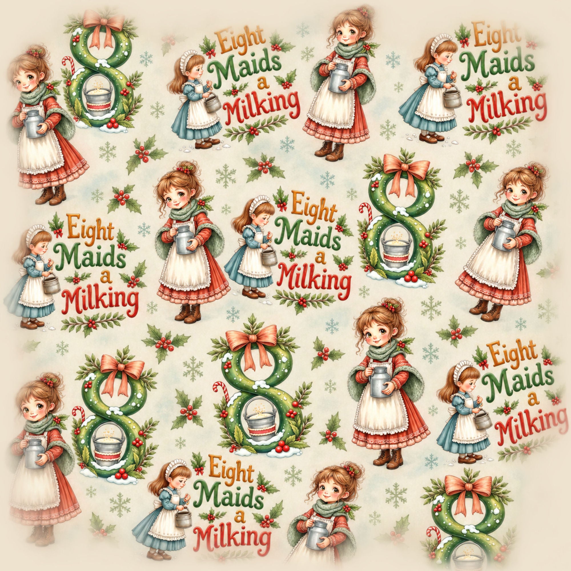 Twelve Days of Christmas Collection Milking Maids 12 x 12 Double-Sided Scrapbook Paper by SSC Designs