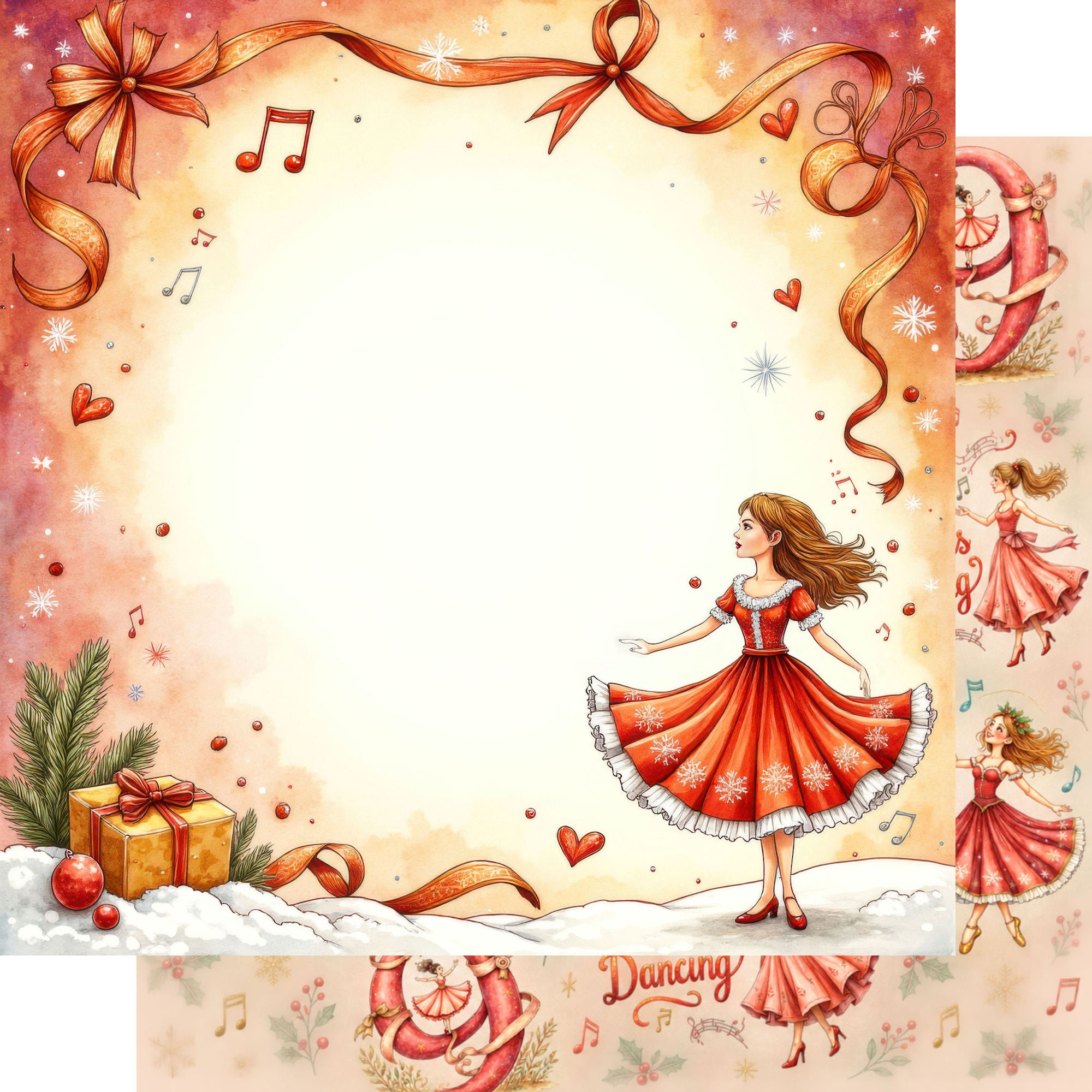 Twelve Days of Christmas Collection Dancing Ladies 12 x 12 Double-Sided Scrapbook Paper by SSC Designs