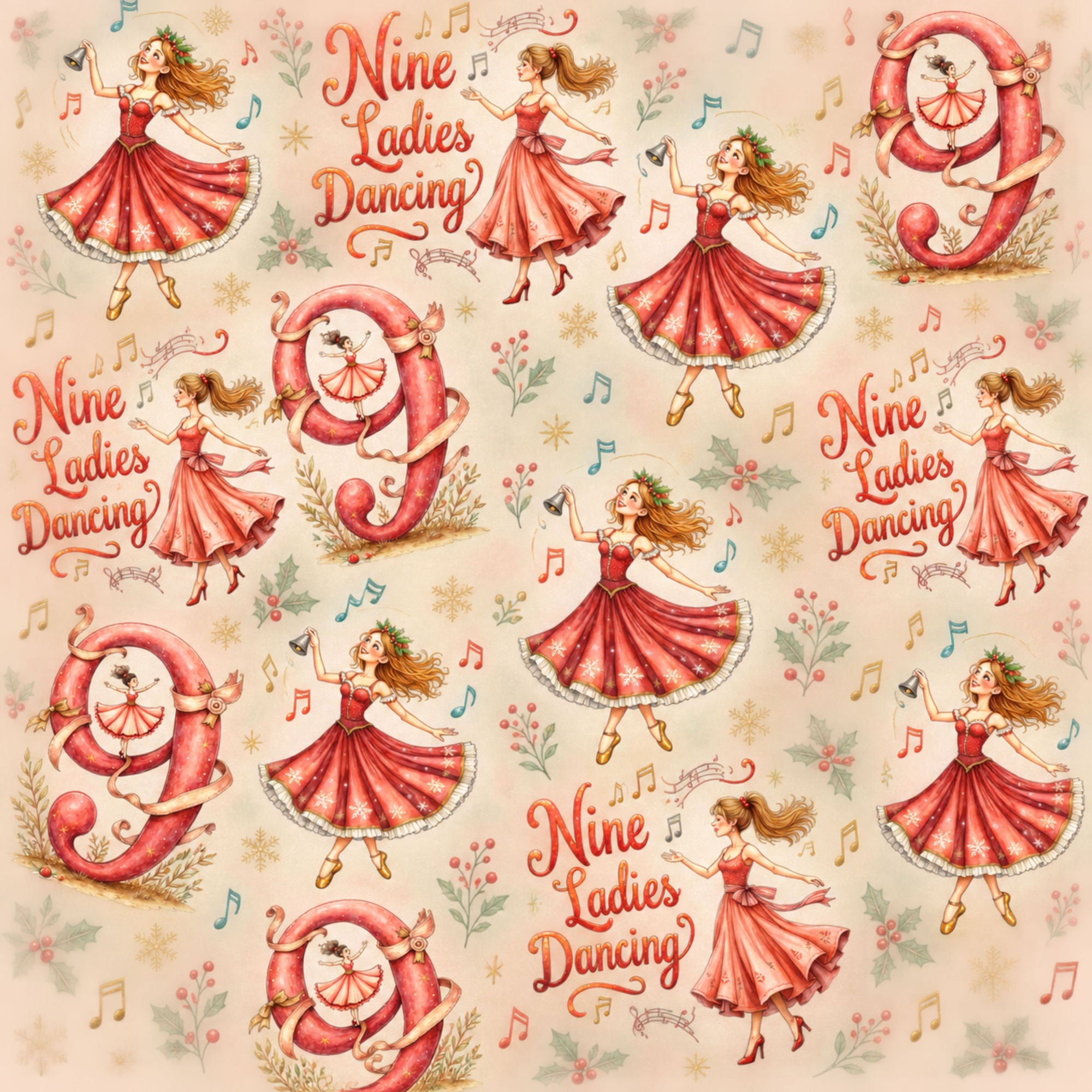 Twelve Days of Christmas Collection Dancing Ladies 12 x 12 Double-Sided Scrapbook Paper by SSC Designs