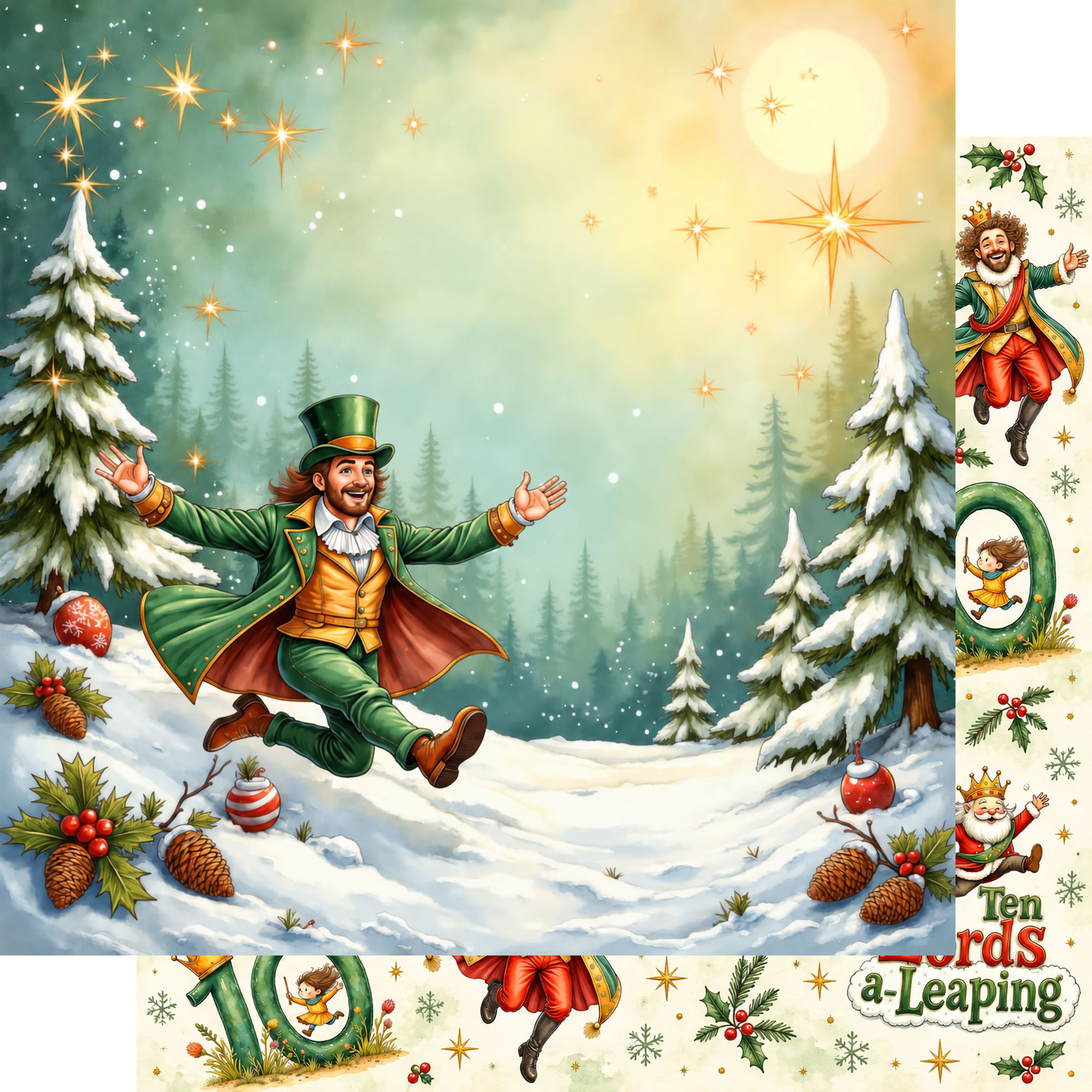 Twelve Days of Christmas Collection Leaping Lords 12 x 12 Double-Sided Scrapbook Paper by SSC Designs