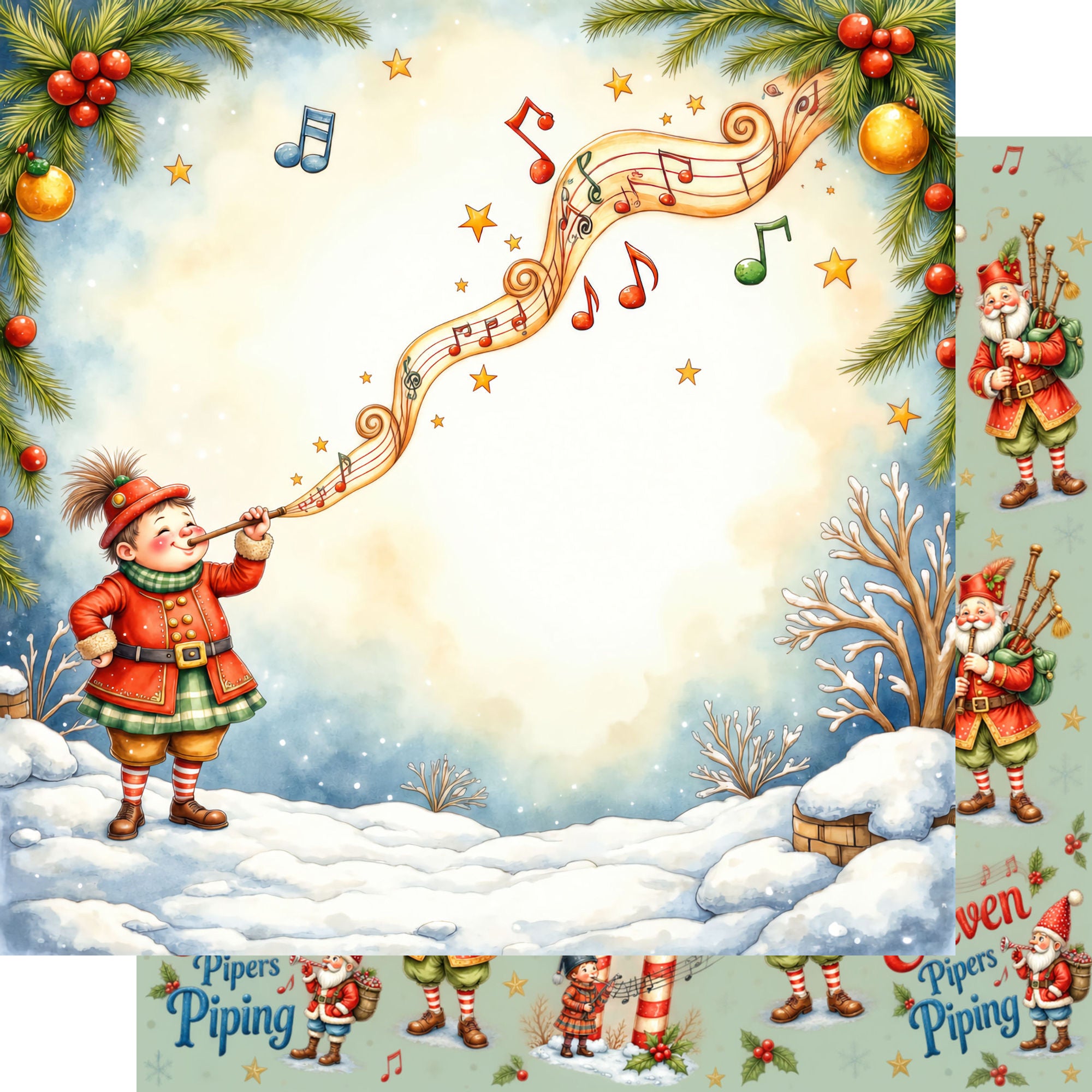 Twelve Days of Christmas Collection Piping Pipers 12 x 12 Double-Sided Scrapbook Paper by SSC Designs