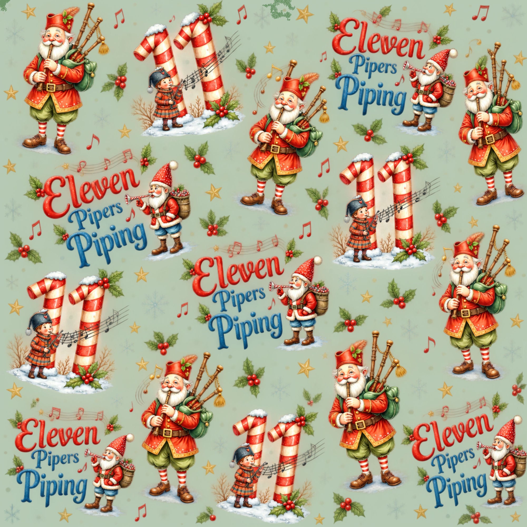 Twelve Days of Christmas Collection Piping Pipers 12 x 12 Double-Sided Scrapbook Paper by SSC Designs