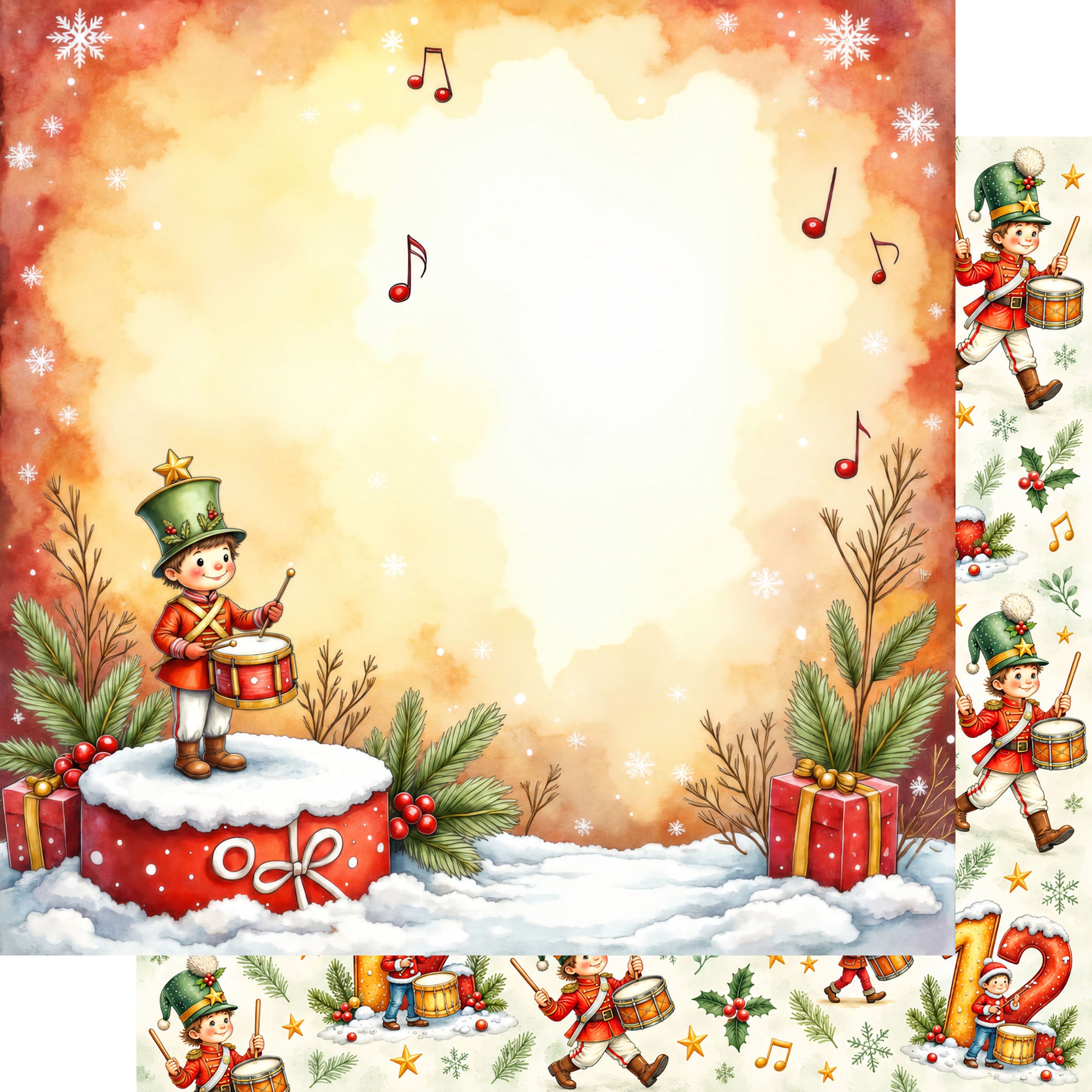 Twelve Days of Christmas Collection Drumming Drummers 12 x 12 Double-Sided Scrapbook Paper by SSC Designs