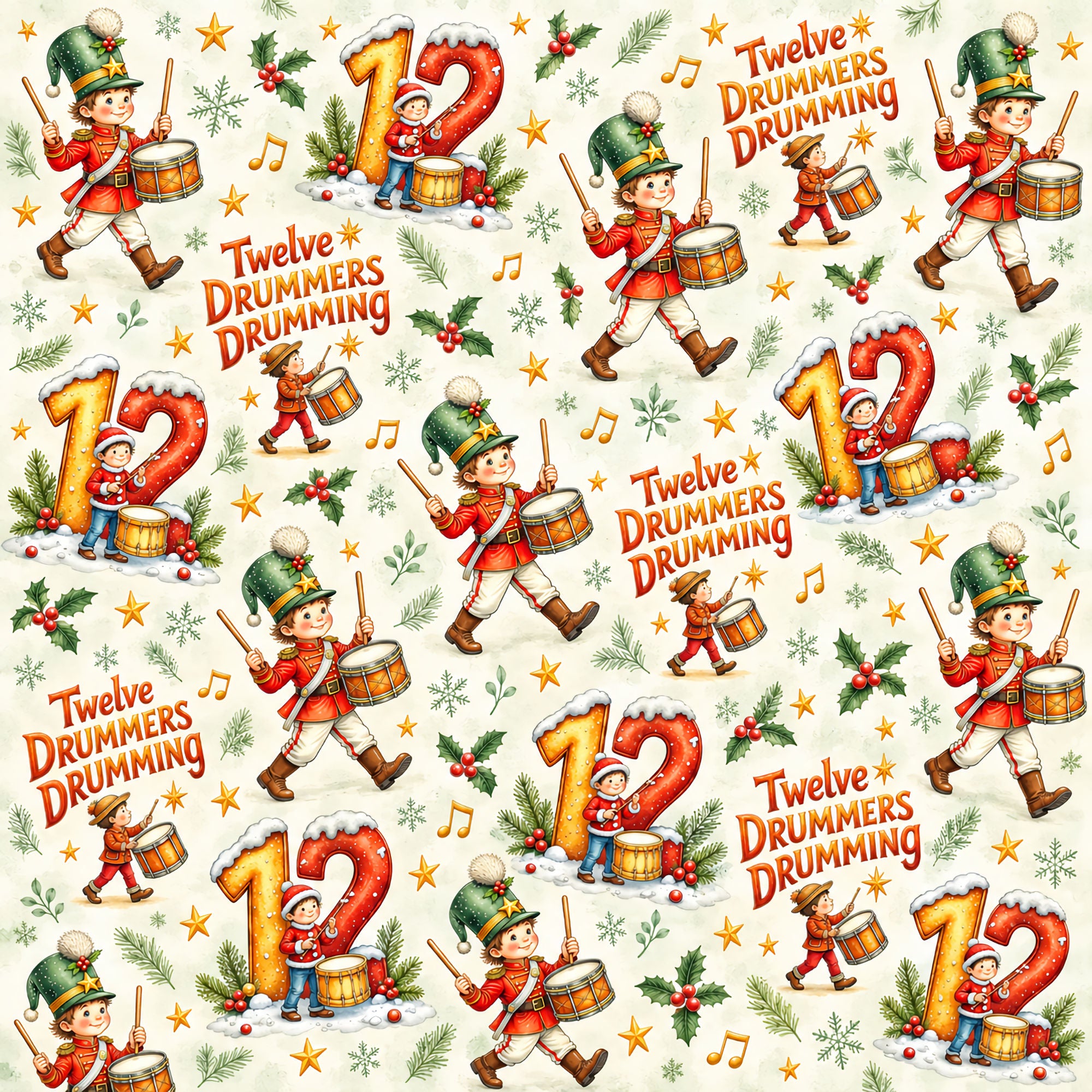 Twelve Days of Christmas Collection Drumming Drummers 12 x 12 Double-Sided Scrapbook Paper by SSC Designs