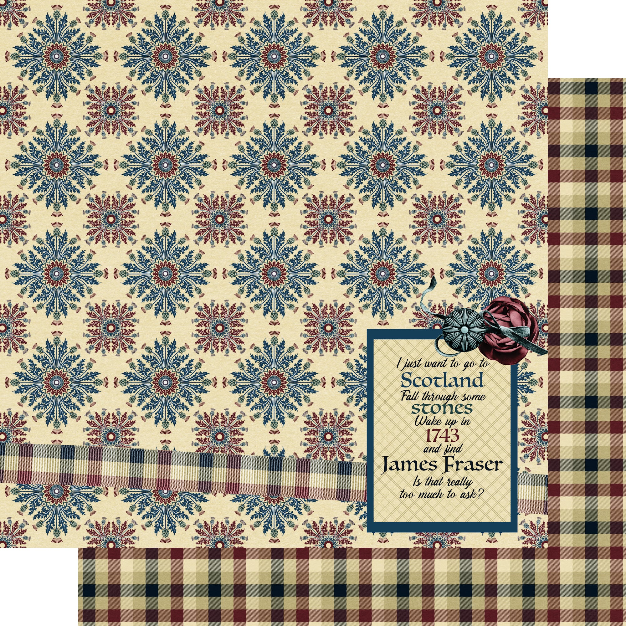 Through The Stones Collection Thistle And Plaid 12 x 12 Double-Sided Scrapbook Paper by SSC Designs