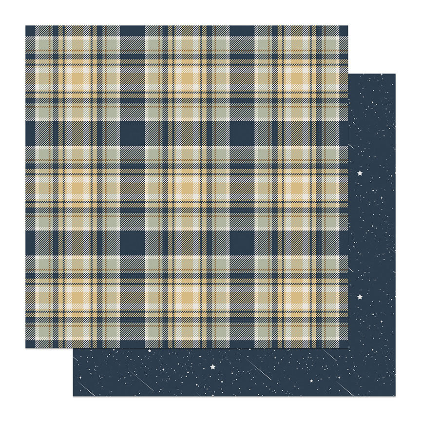 To the Moon and Back Collection Falling Stars Plaid 12 x 12 Double-Sided Scrapbook Paper by Photo Play Paper