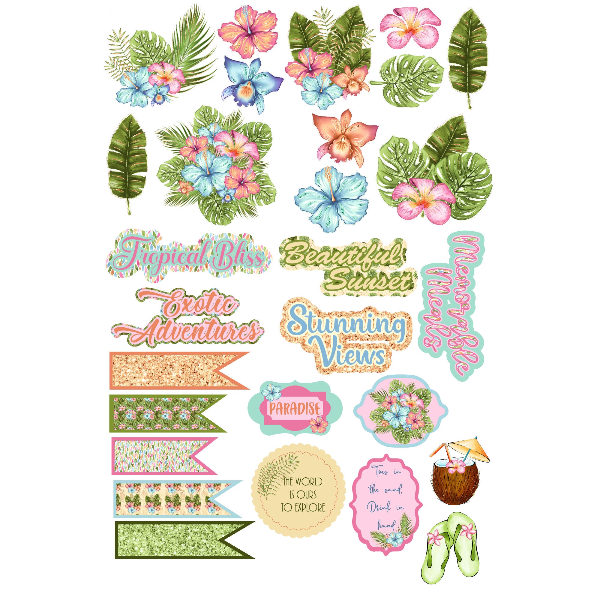 Tropical Bliss Collection Laser Cut Ephemera Embellishments by SSC Designs