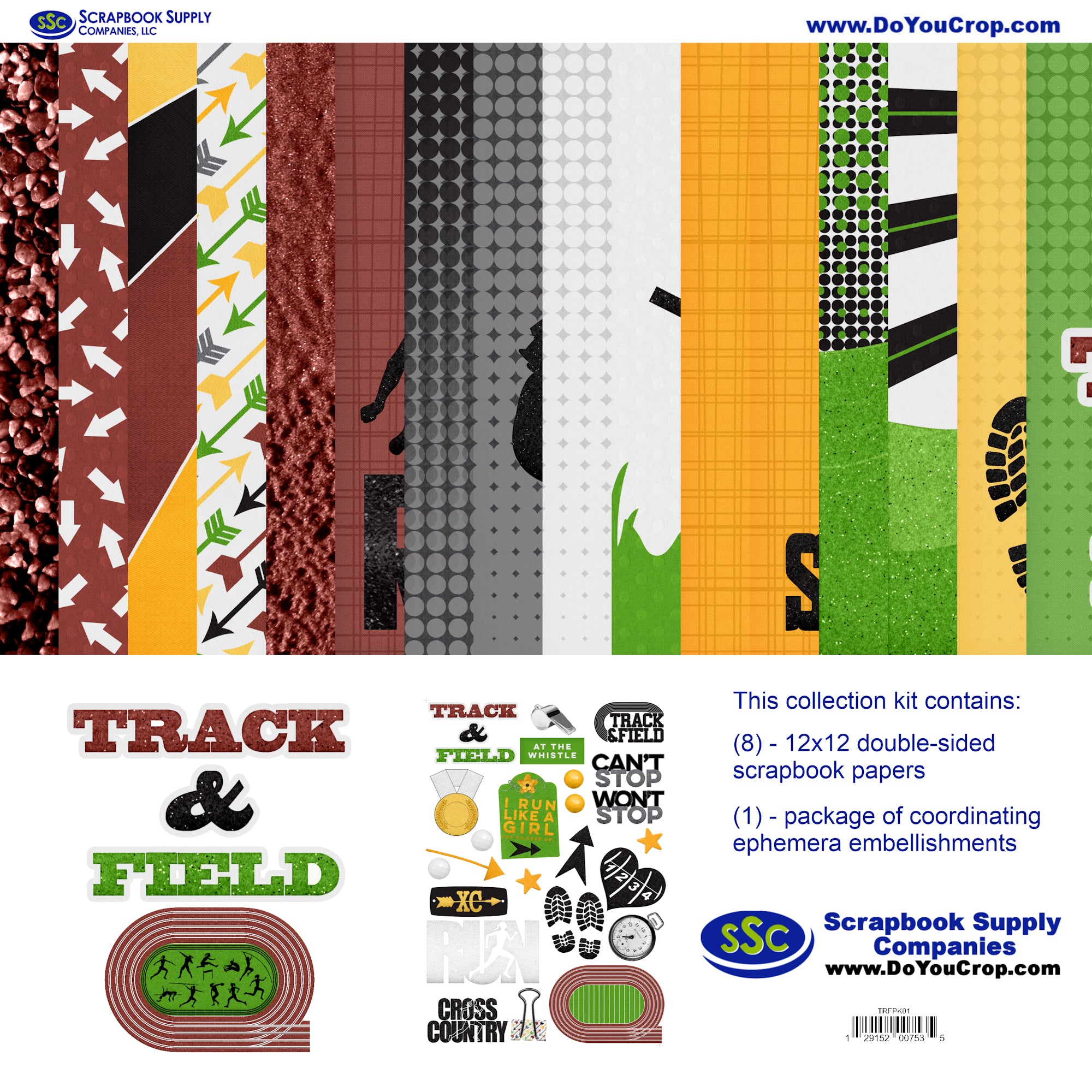 Track & Field 12 x 12 Scrapbook Paper & Embellishment Kit by SSC Designs