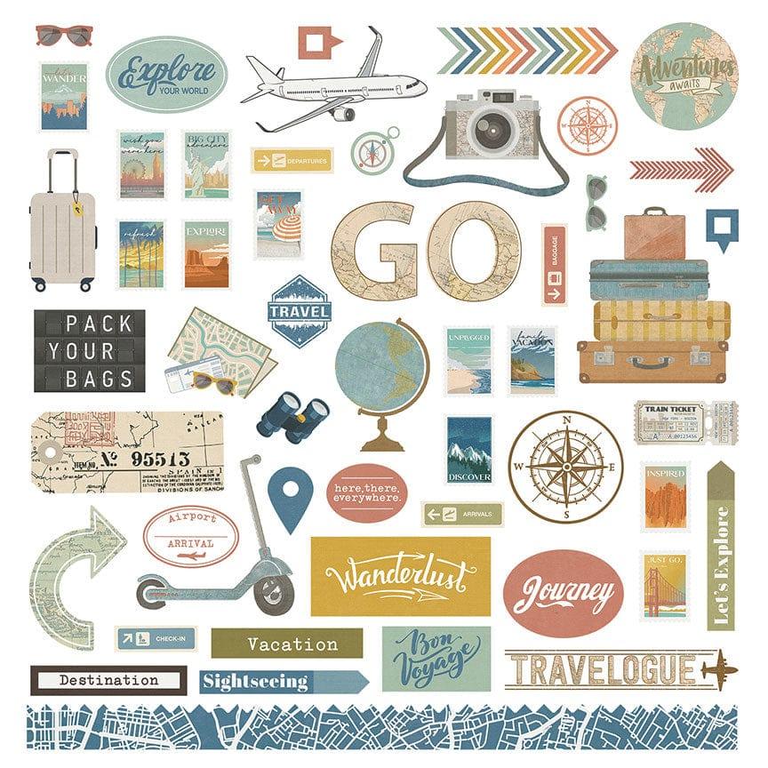 Travelogue Collection 12 x 12 Scrapbook Sticker Sheet by Photo Play Paper - Scrapbook Supply Companies