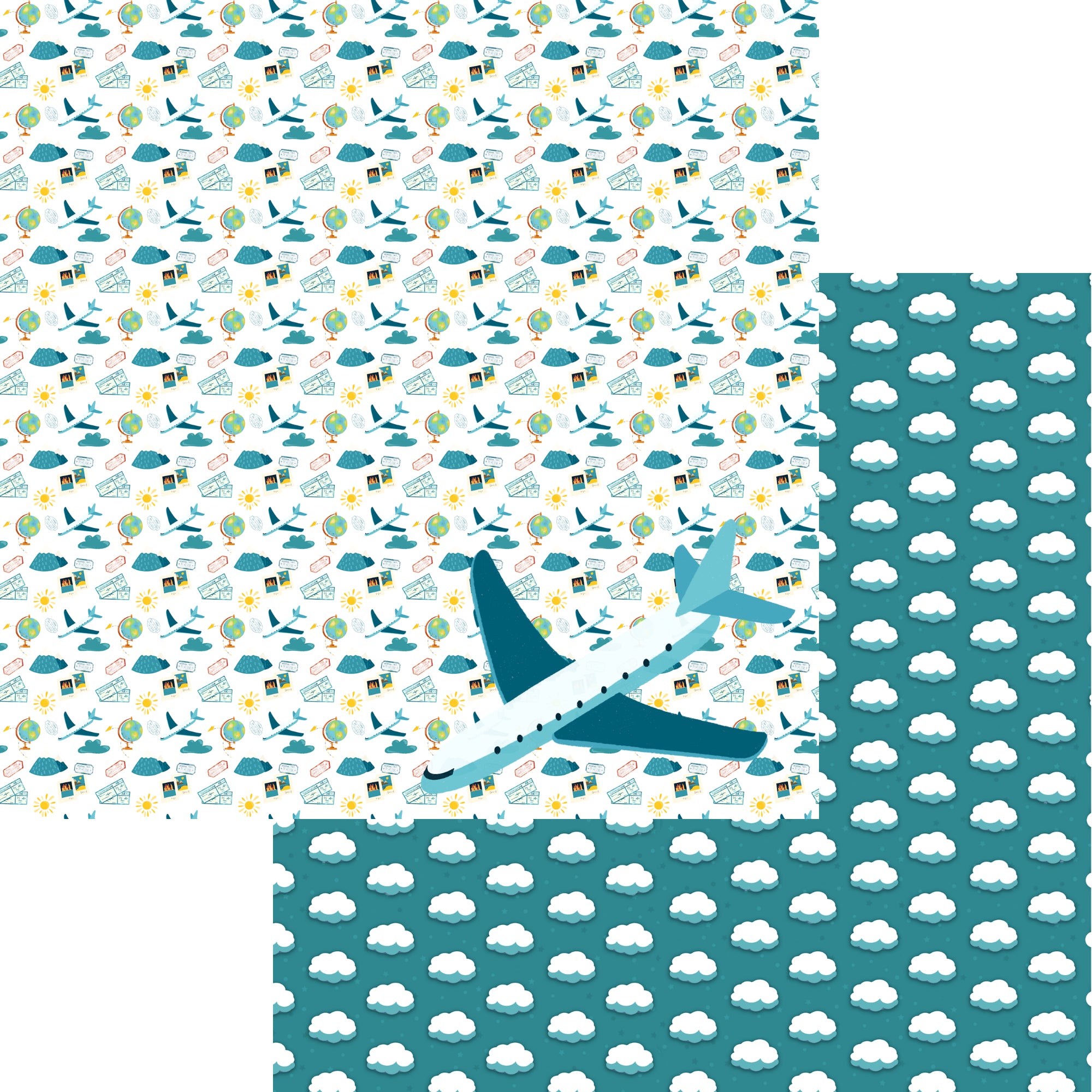 Let's Go Traveling Collection Flying High 12 x 12 Double-Sided Scrapbook Paper by SSC Designs