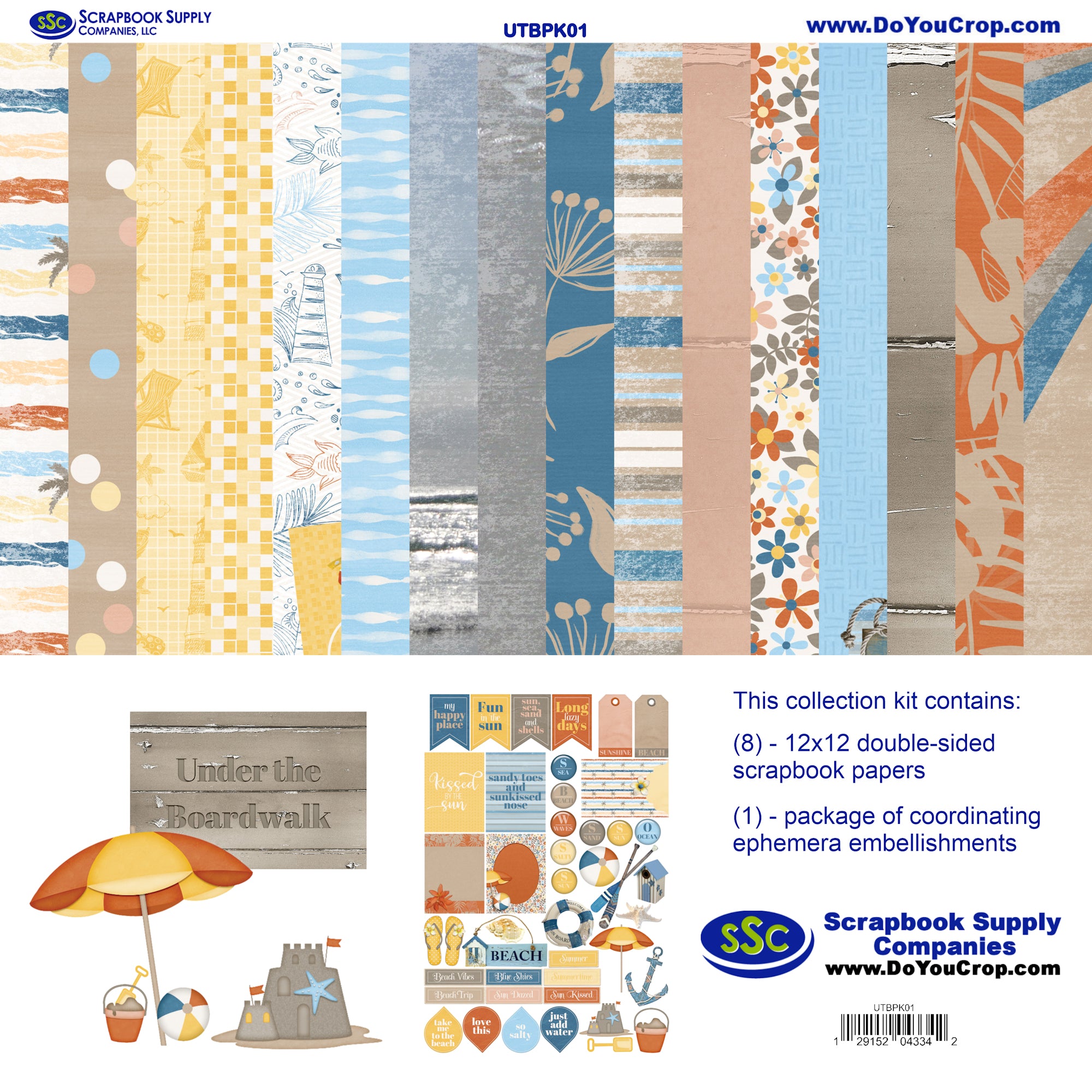 Under The Boardwalk 12 x 12 Scrapbook Paper & Embellishment Kit by SSC Designs