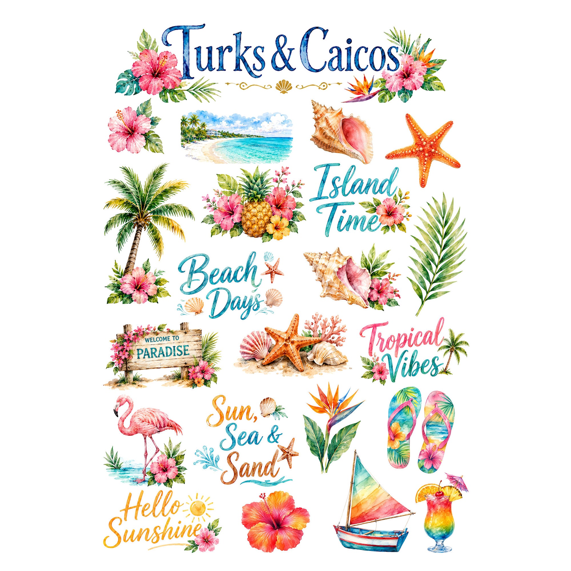 Vacation Vibes Collection Turks and Caico Laser Cut Scrapbook Ephemera Embellishments by SSC Designs