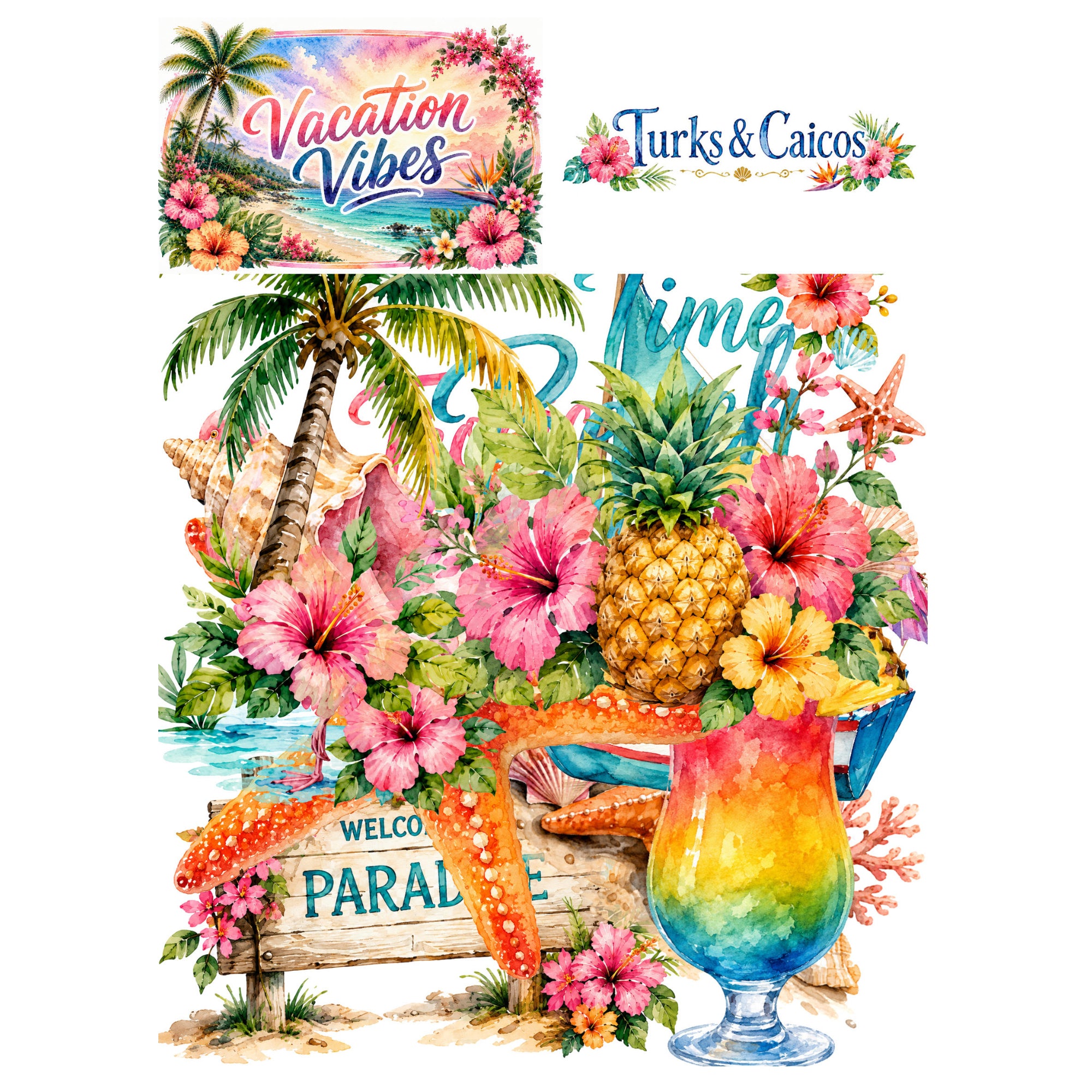 Vacation Vibes Collection Turks and Caico Laser Cut Scrapbook Ephemera Embellishments by SSC Designs