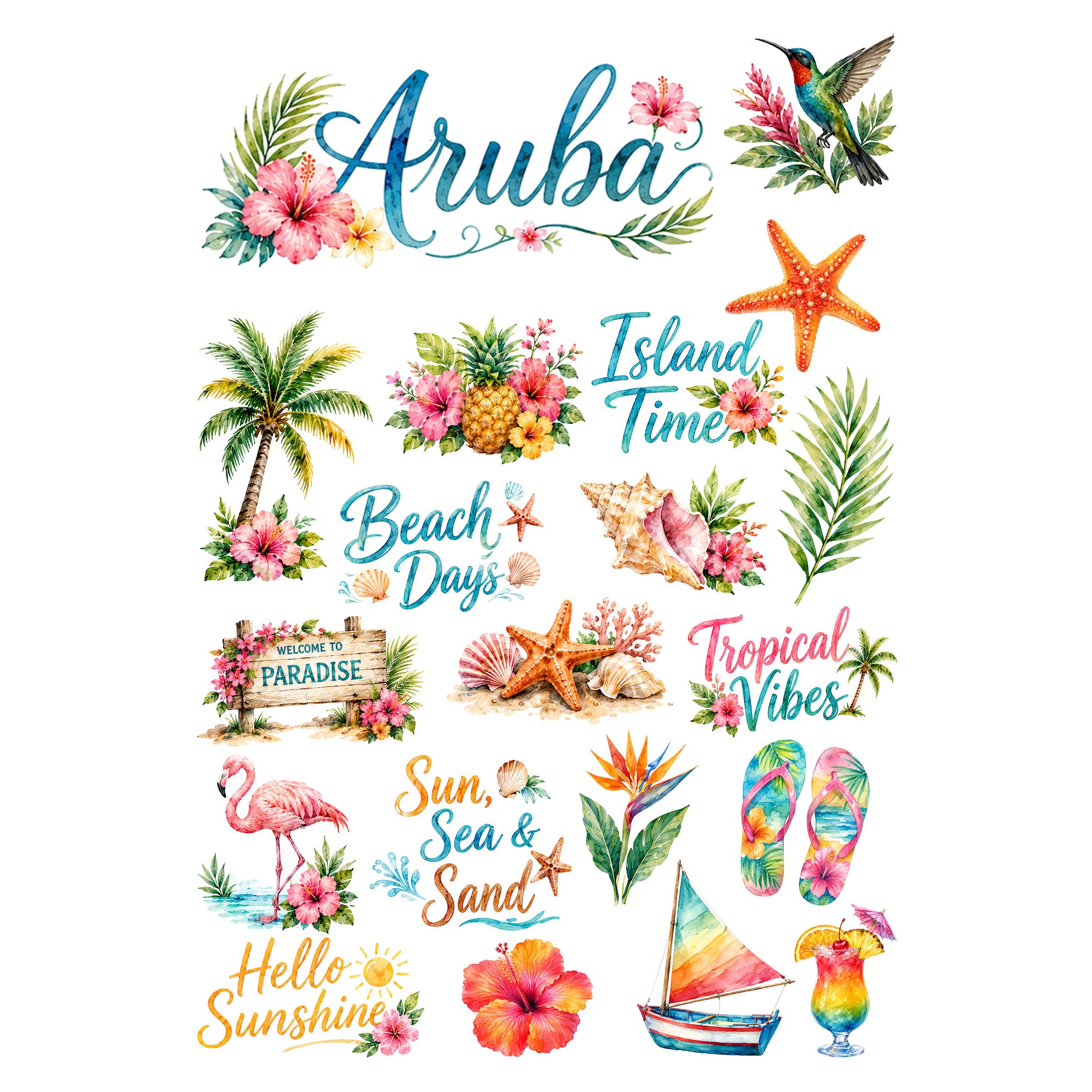 Vacation Vibes Collection Aruba Laser Cut Scrapbook Ephemera Embellishments by SSC Designs