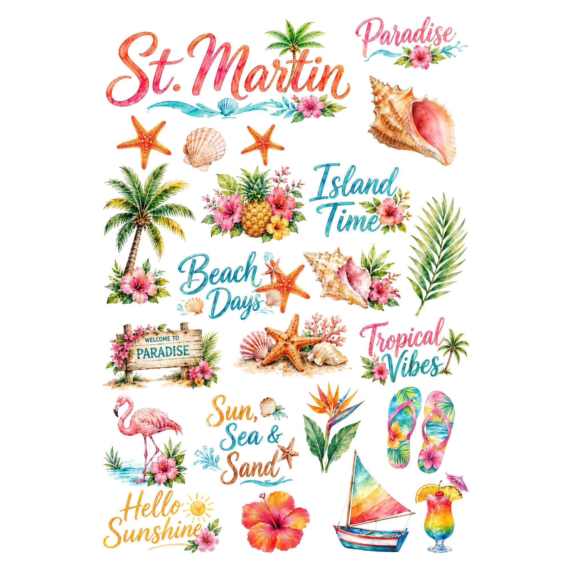 Vacation Vibes Collection St. Martin Laser Cut Scrapbook Ephemera Embellishments by SSC Designs