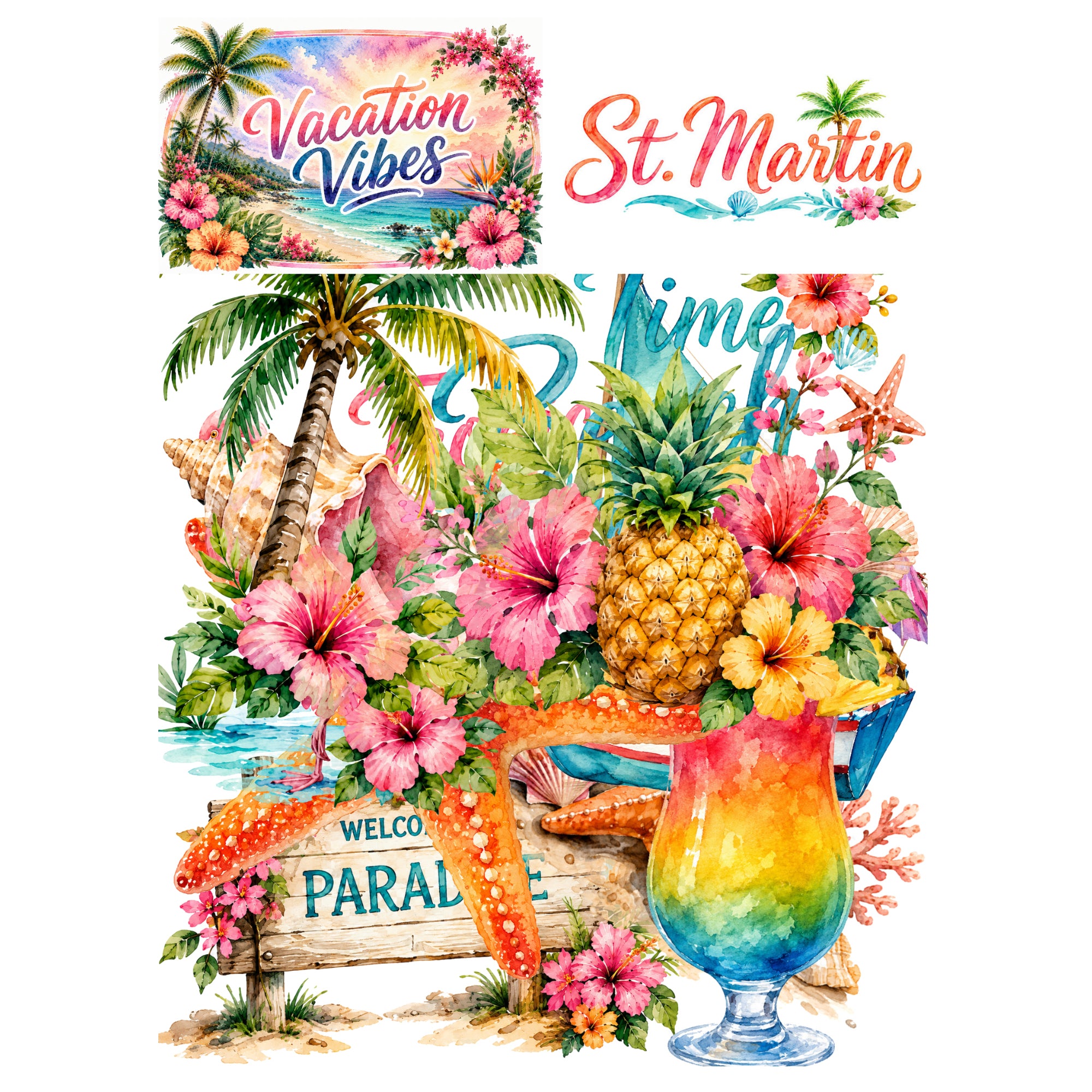 Vacation Vibes Collection St. Martin Laser Cut Scrapbook Ephemera Embellishments by SSC Designs