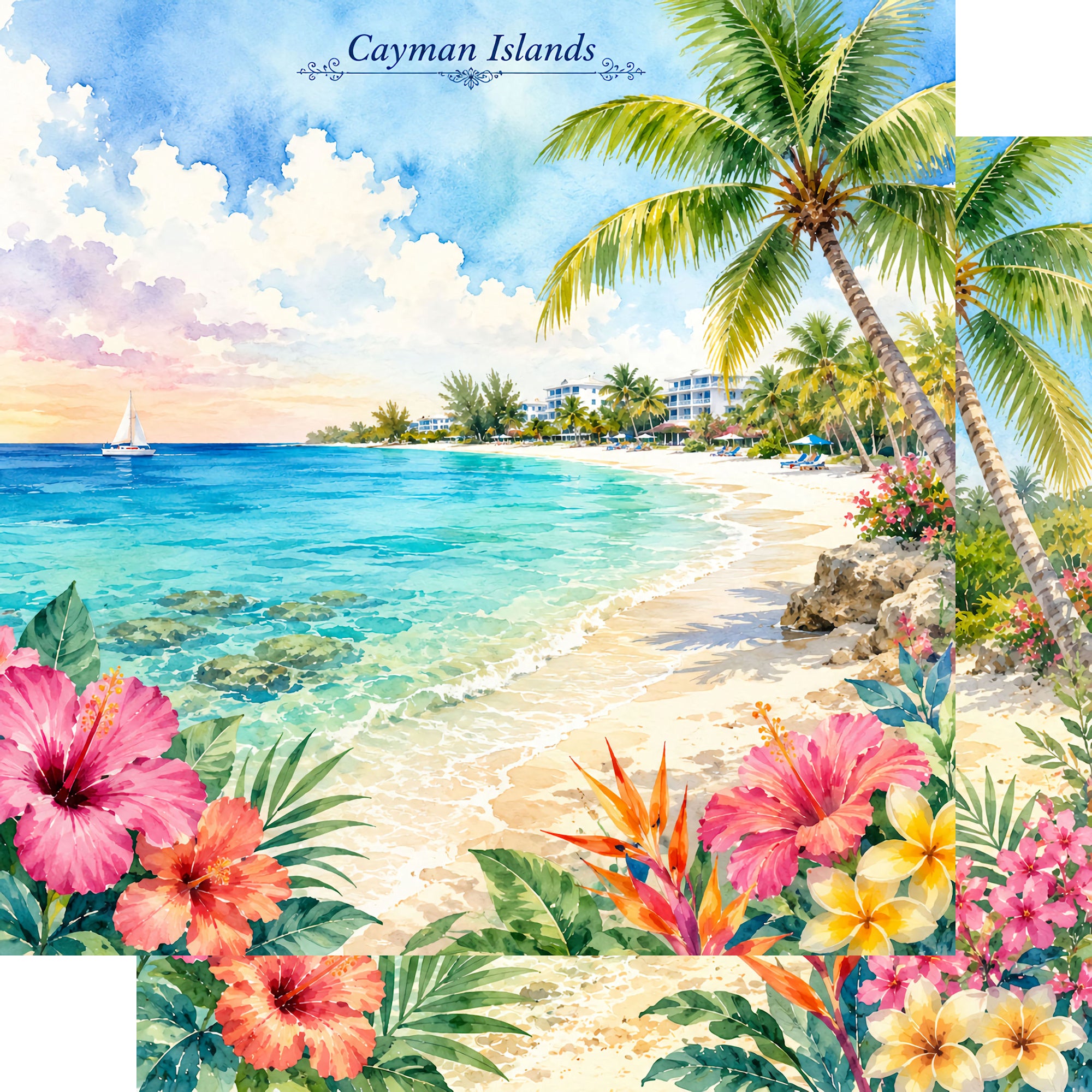 Vacation Vibes Collection Cayman Islands Getaway 12 x 12 Double-Sided Scrapbook Paper by SSC Designs