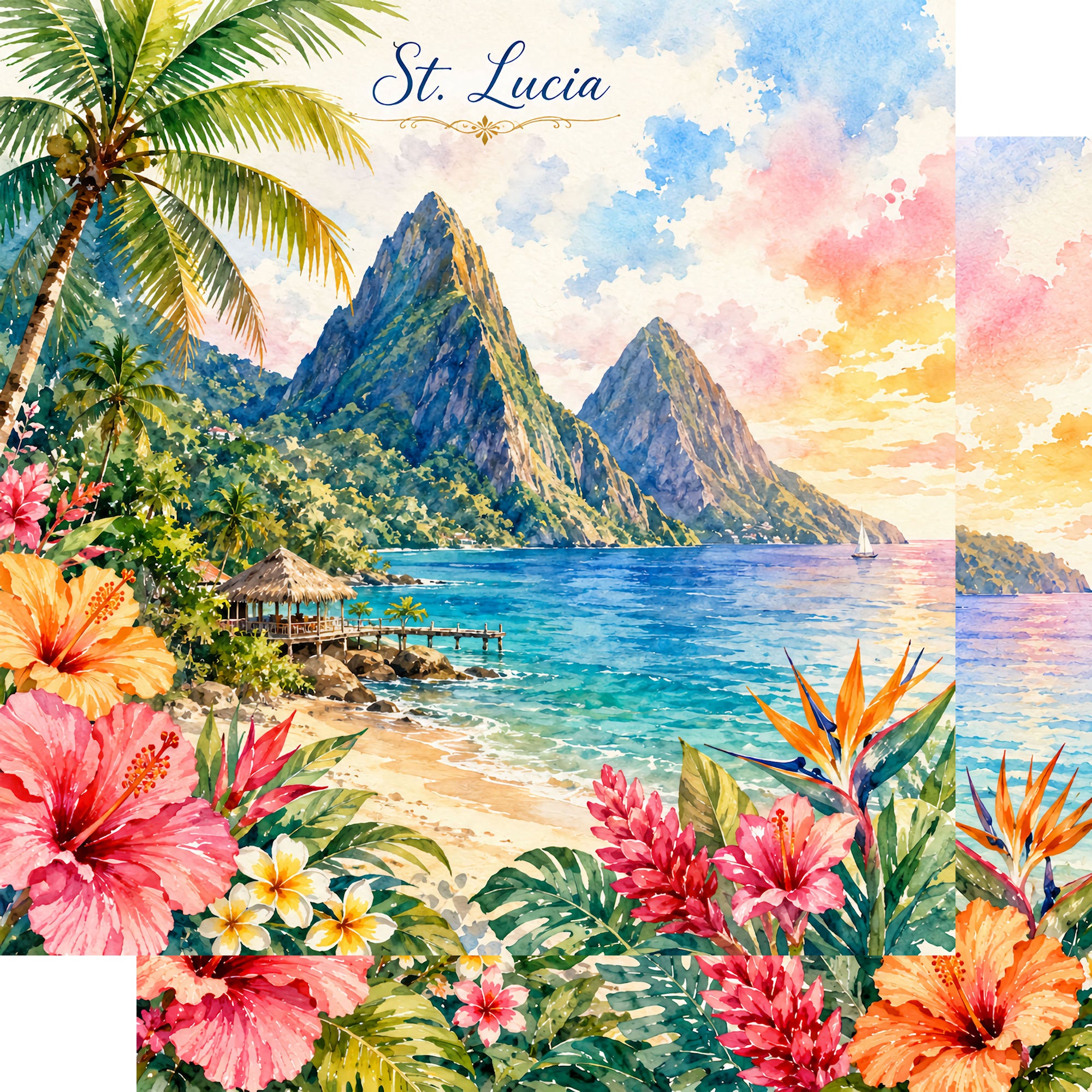 Vacation Vibes Collection St. Lucia Memories 12 x 12 Double-Sided Scrapbook Paper by SSC Designs