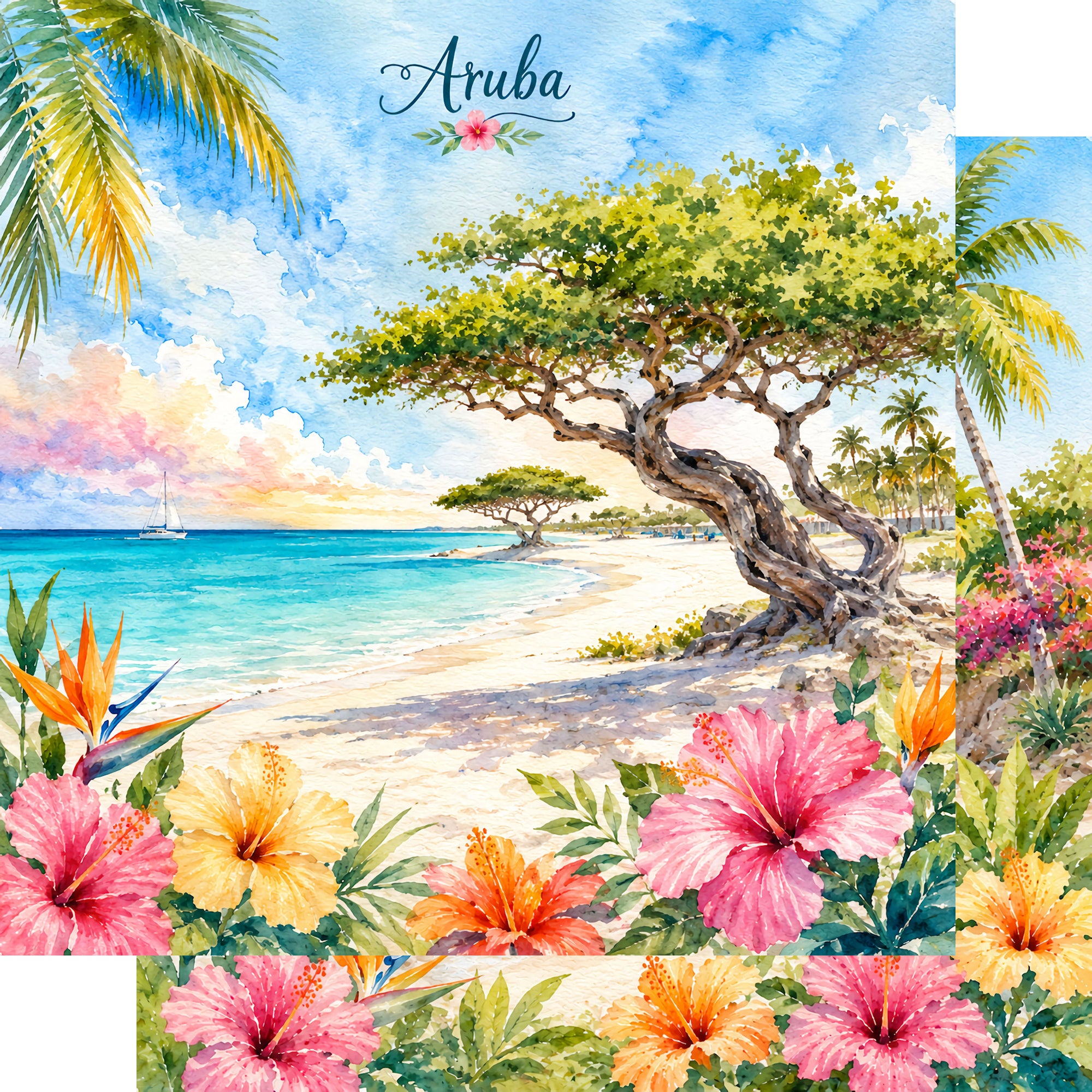 Vacation Vibes Collection Aruba Adventures 12 x 12 Double-Sided Scrapbook Paper by SSC Designs
