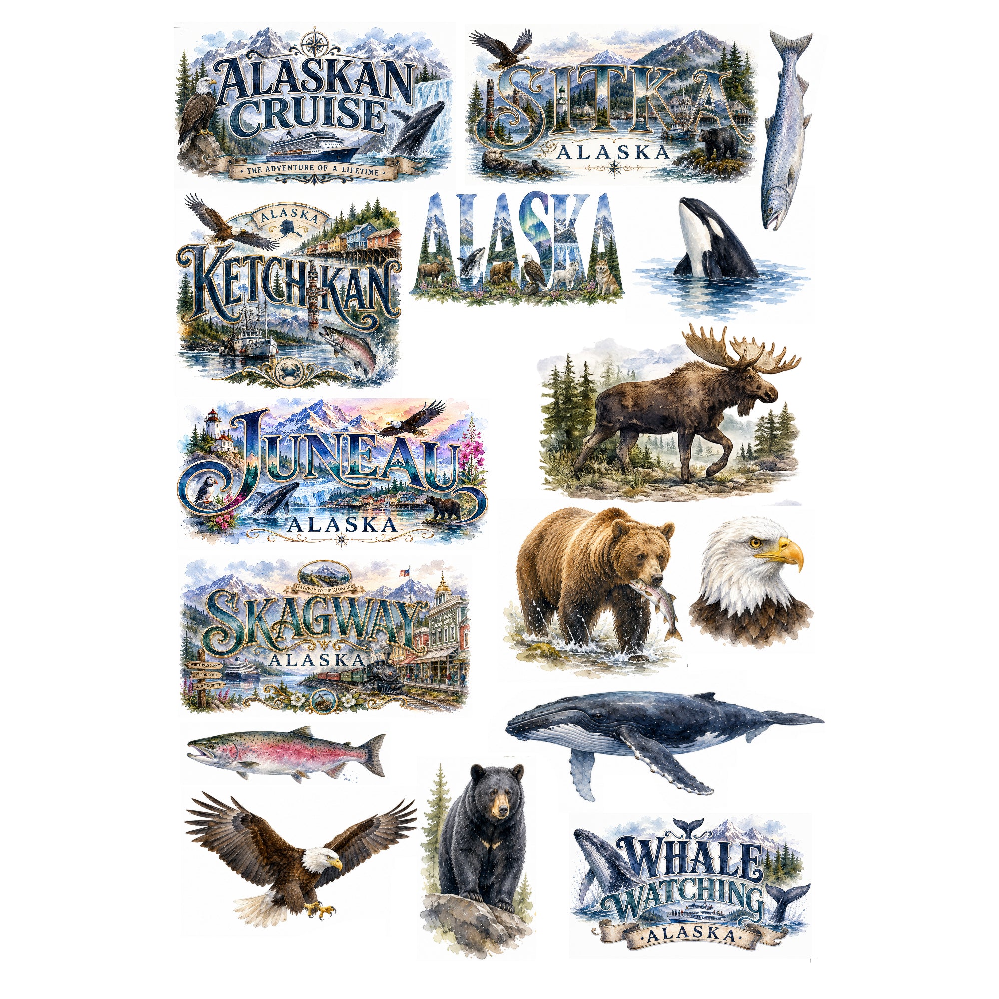 Watercolor Alaska Collection Laser Cut Scrapbook Ephemera Embellishments by SSC Designs