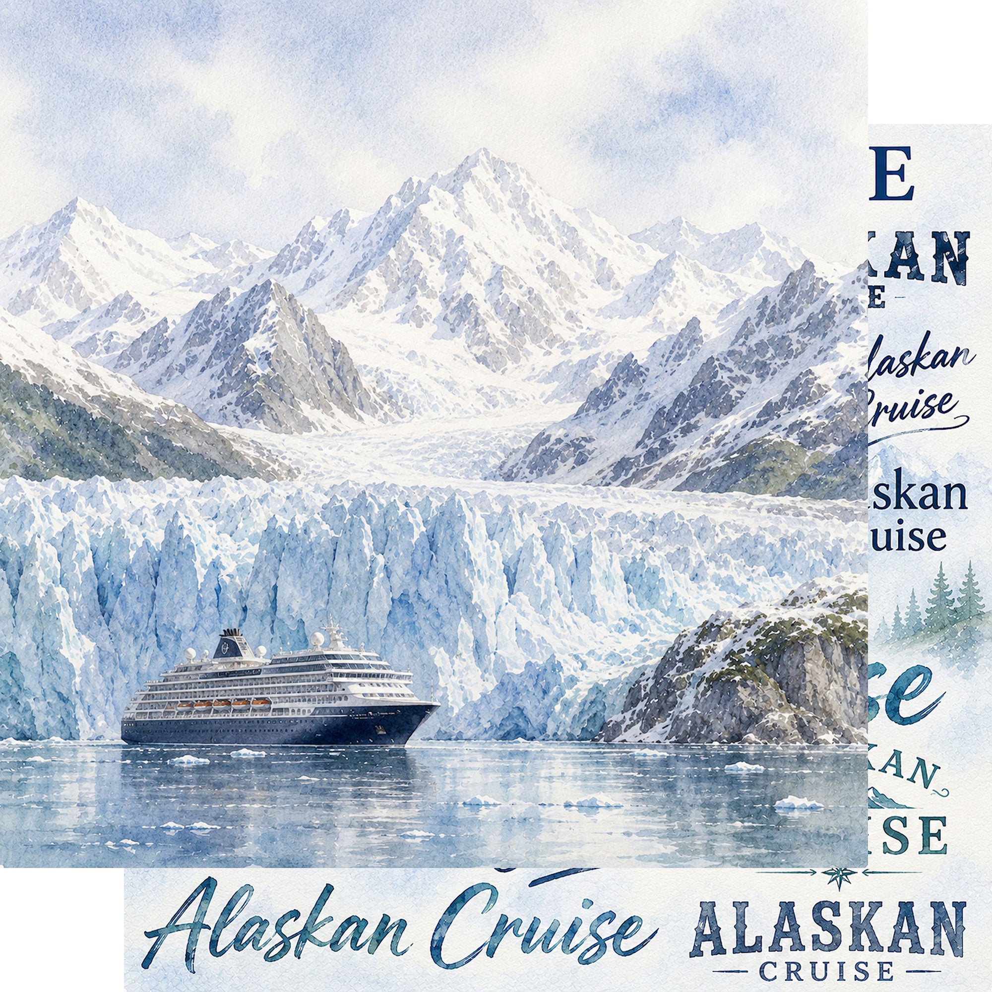 Watercolor Alaska Collection Alaskan Cruise 12 x 12 Double-Sided Scrapbook Paper by SSC Designs