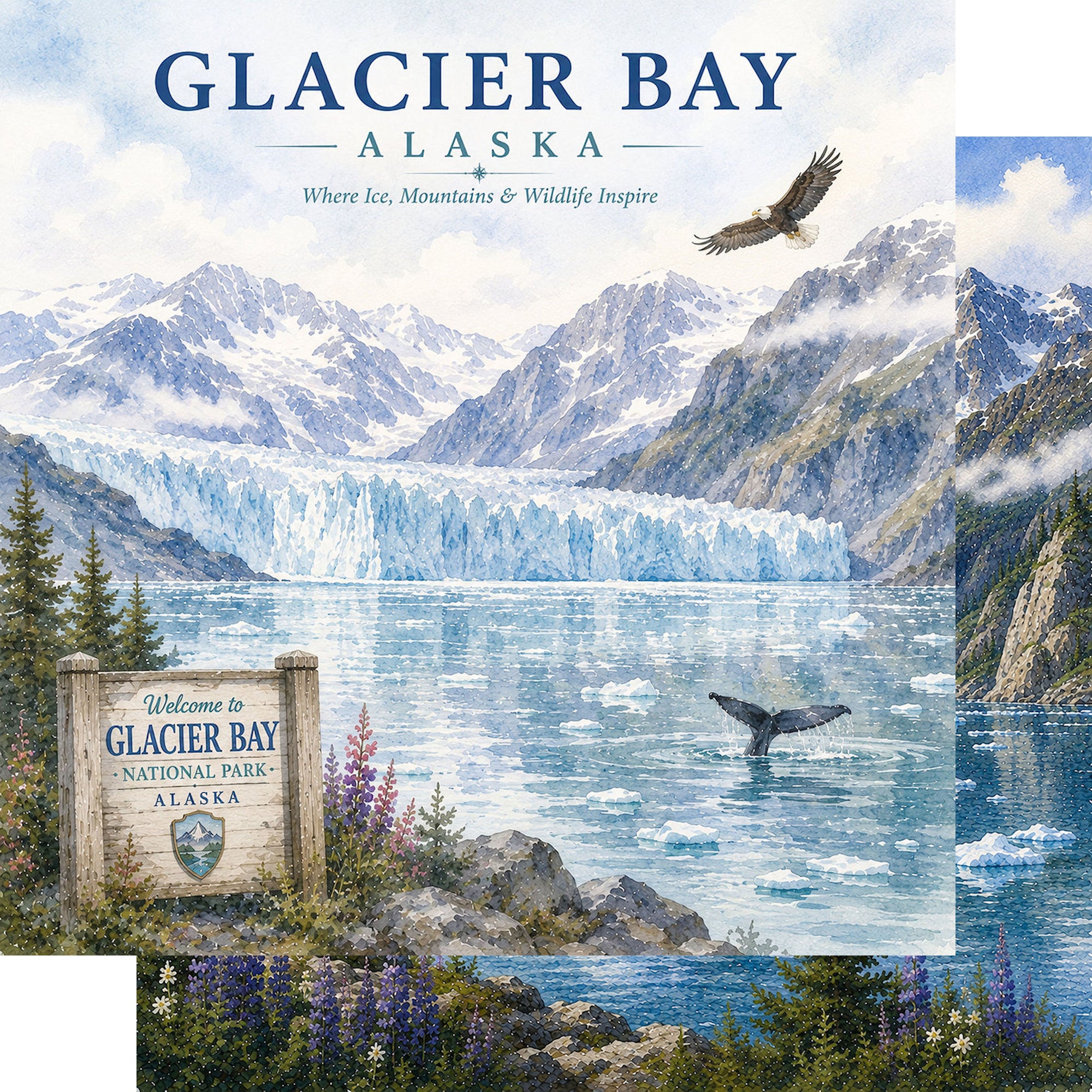 Watercolor Alaska Collection Glacier Bay 12 x 12 Double-Sided Scrapbook Paper by SSC Designs