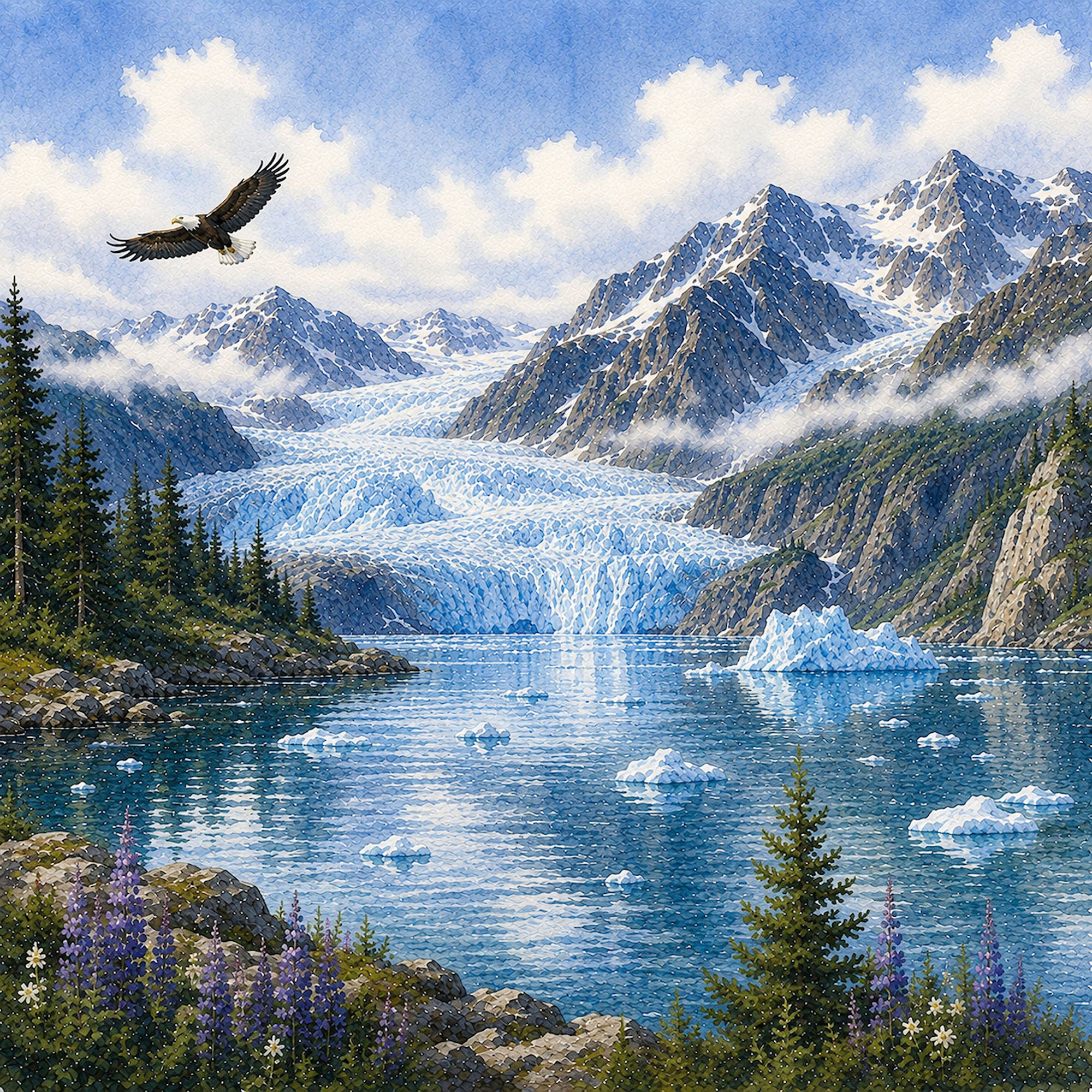 Watercolor Alaska Collection Glacier Bay 12 x 12 Double-Sided Scrapbook Paper by SSC Designs