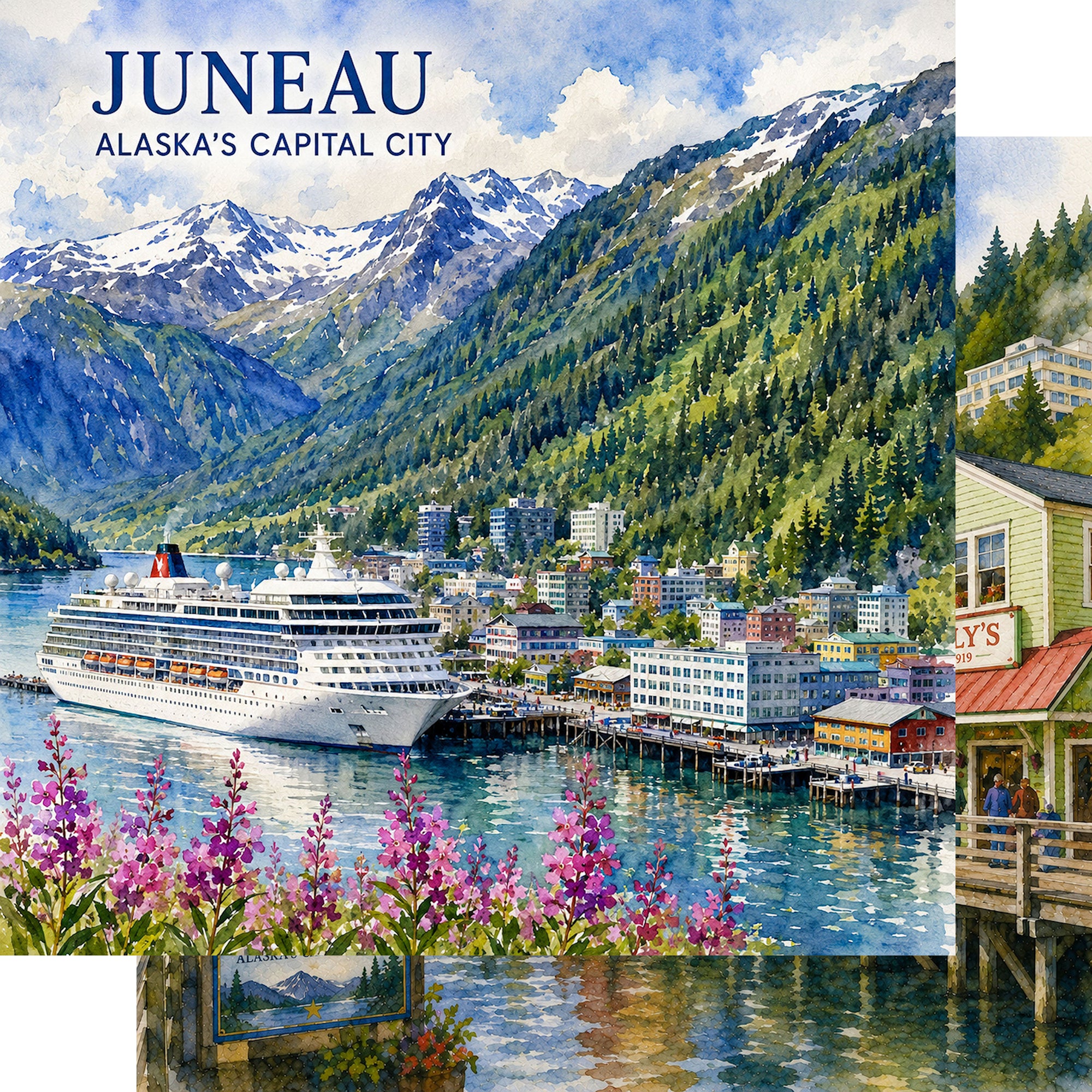 Watercolor Alaska Collection Juneau 12 x 12 Double-Sided Scrapbook Paper by SSC Designs