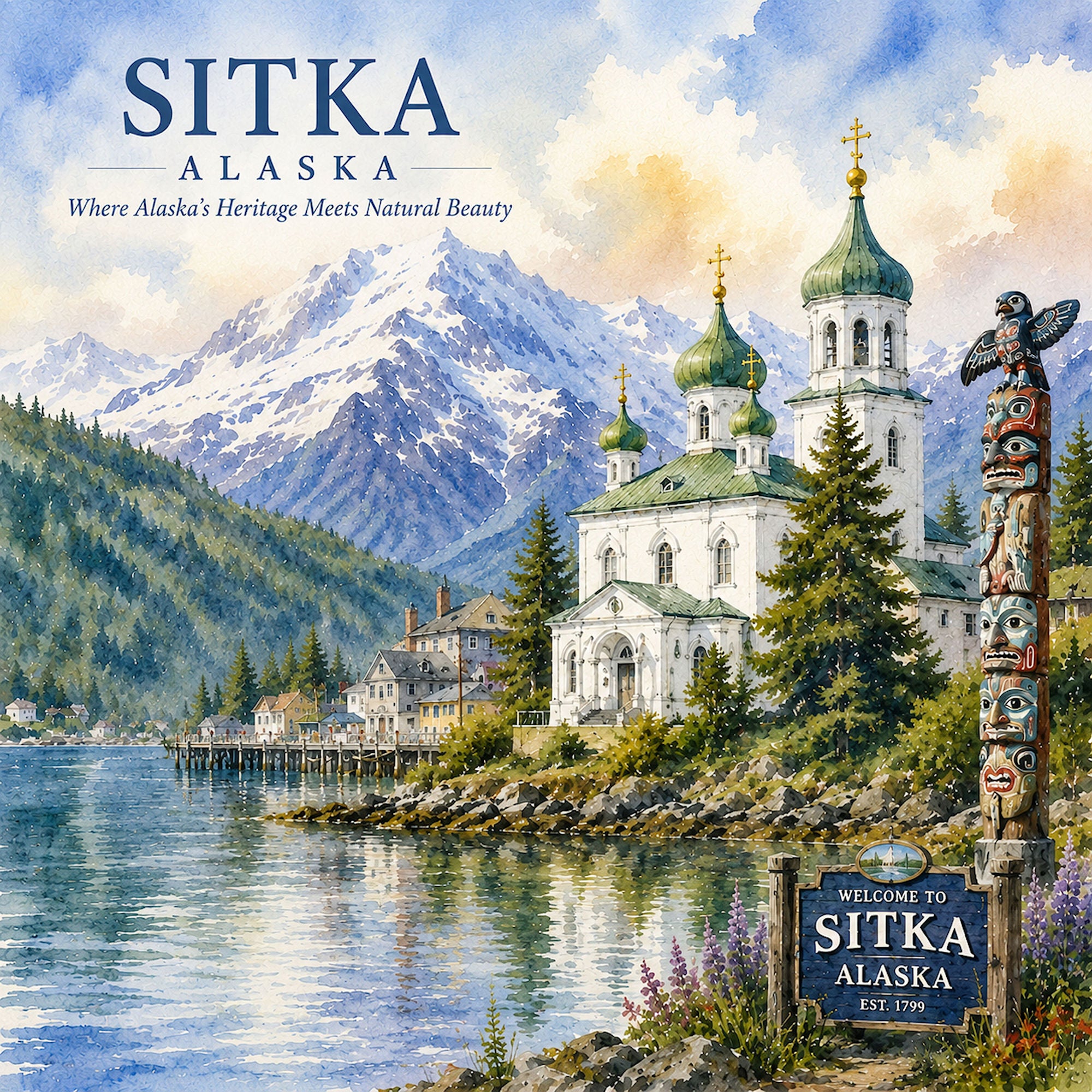 Watercolor Alaska Collection Sitka 12 x 12 Double-Sided Scrapbook Paper by SSC Designs