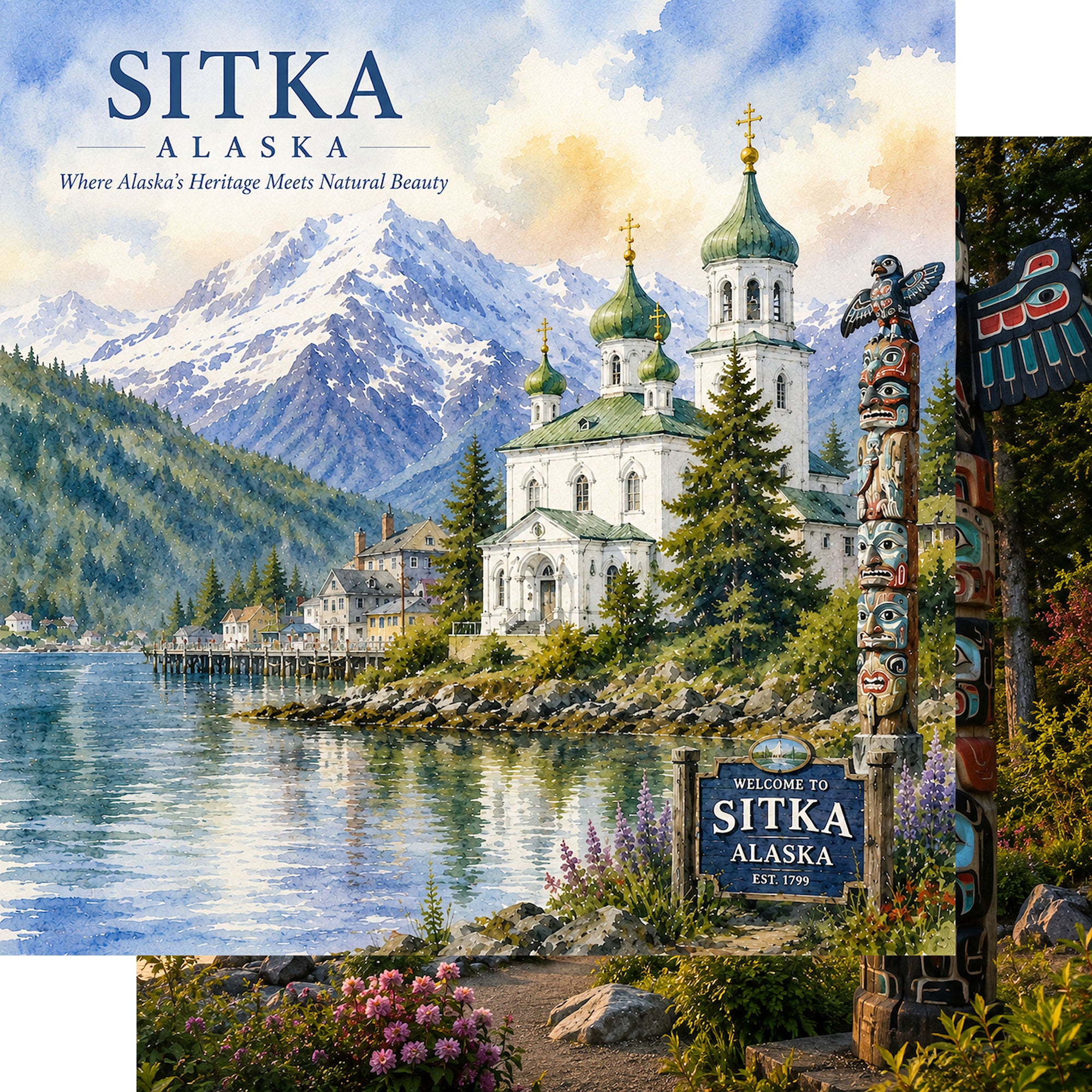 Watercolor Alaska Collection Sitka 12 x 12 Double-Sided Scrapbook Paper by SSC Designs