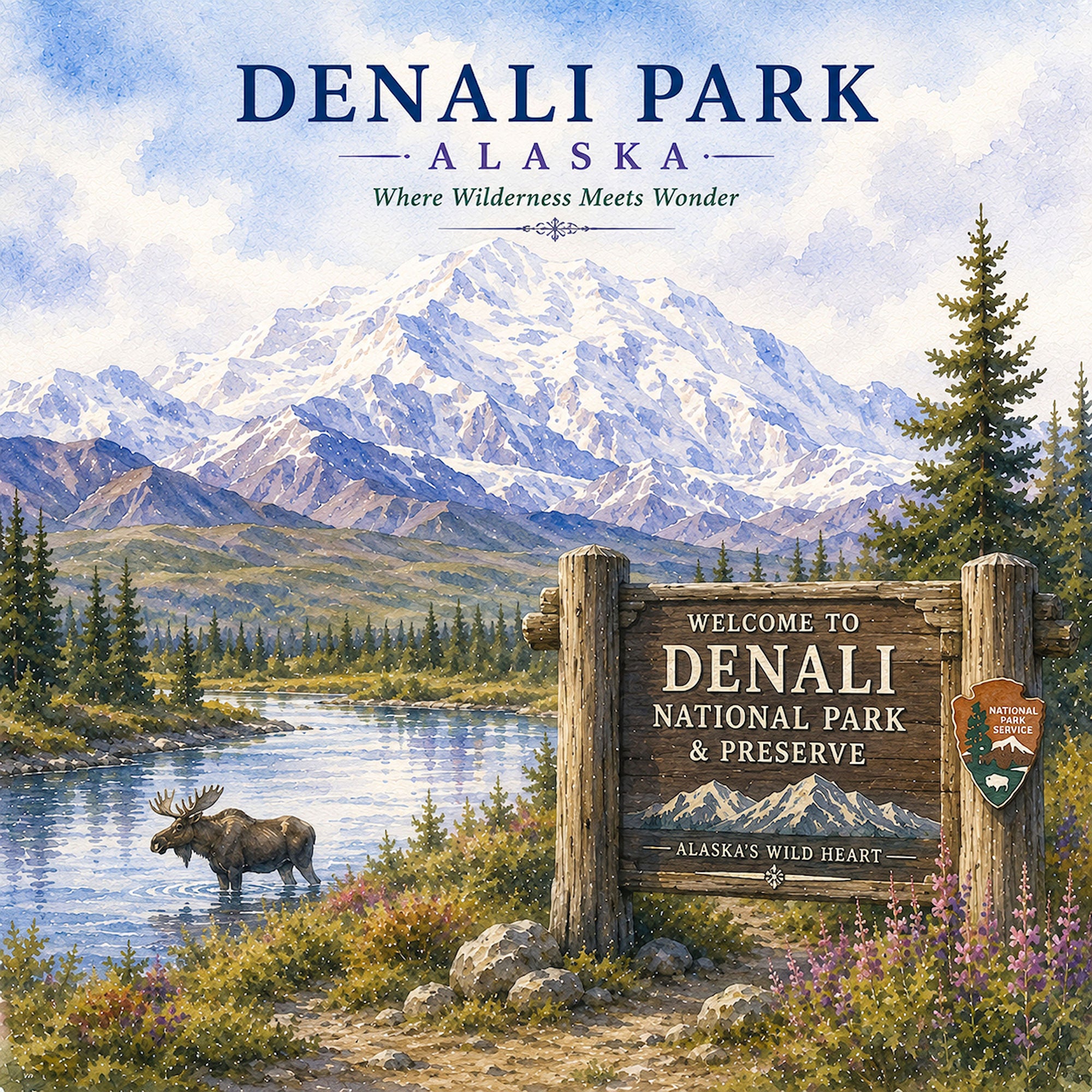 Watercolor Alaska Collection Denali Park 12 x 12 Double-Sided Scrapbook Paper by SSC Designs