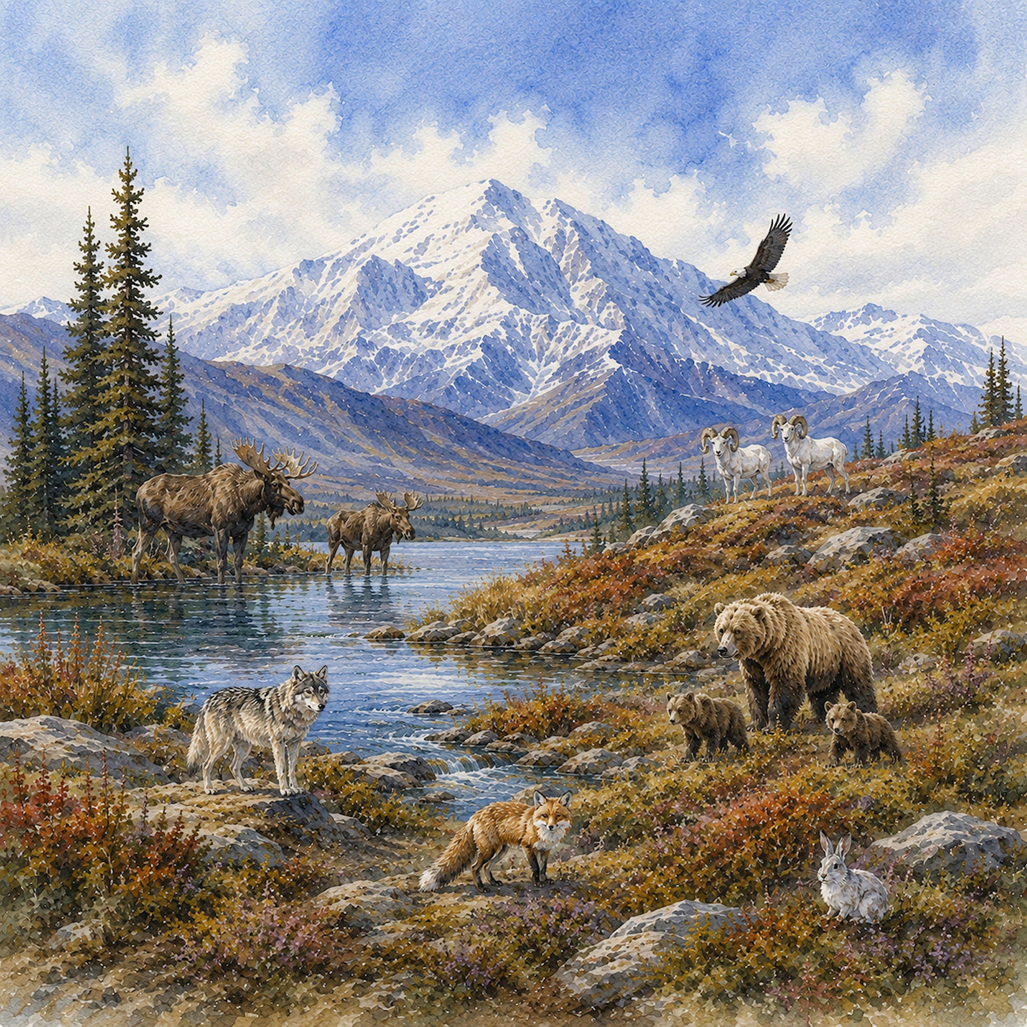 Watercolor Alaska Collection Denali Park 12 x 12 Double-Sided Scrapbook Paper by SSC Designs