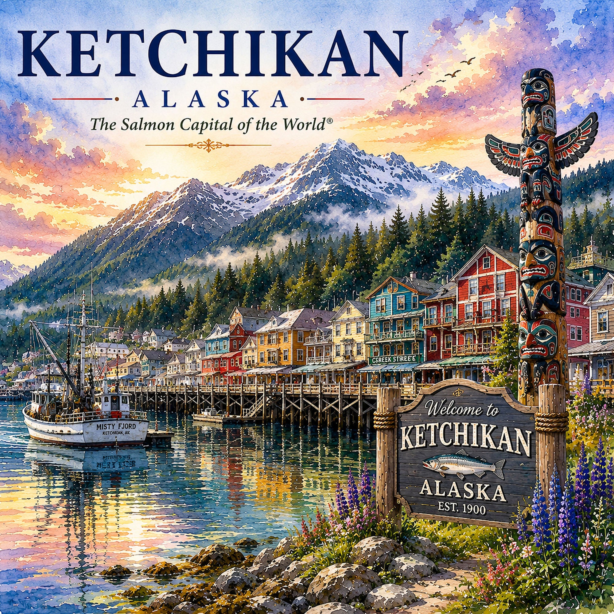 Watercolor Alaska Collection Ketchikan 12 x 12 Double-Sided Scrapbook Paper by SSC Designs