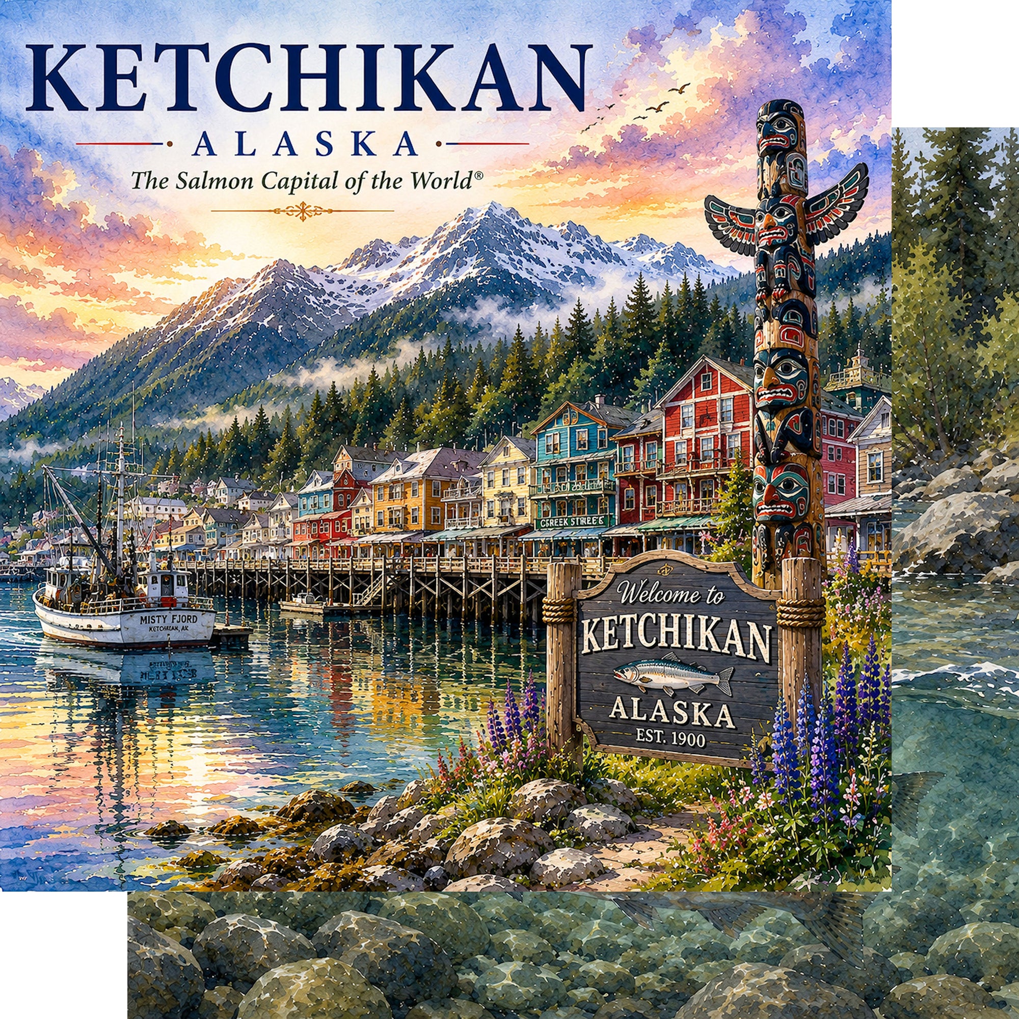 Watercolor Alaska Collection Ketchikan 12 x 12 Double-Sided Scrapbook Paper by SSC Designs