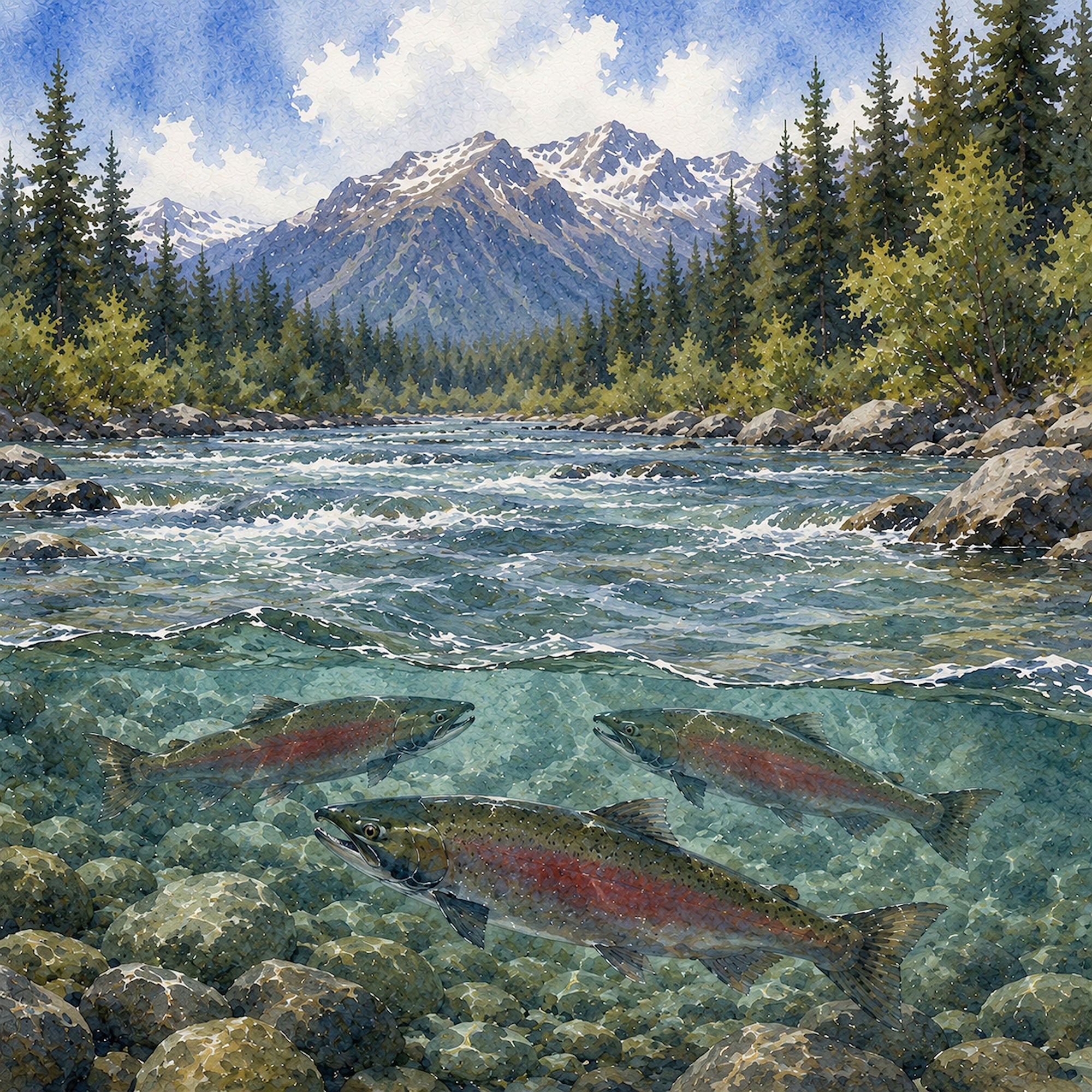 Watercolor Alaska Collection Ketchikan 12 x 12 Double-Sided Scrapbook Paper by SSC Designs