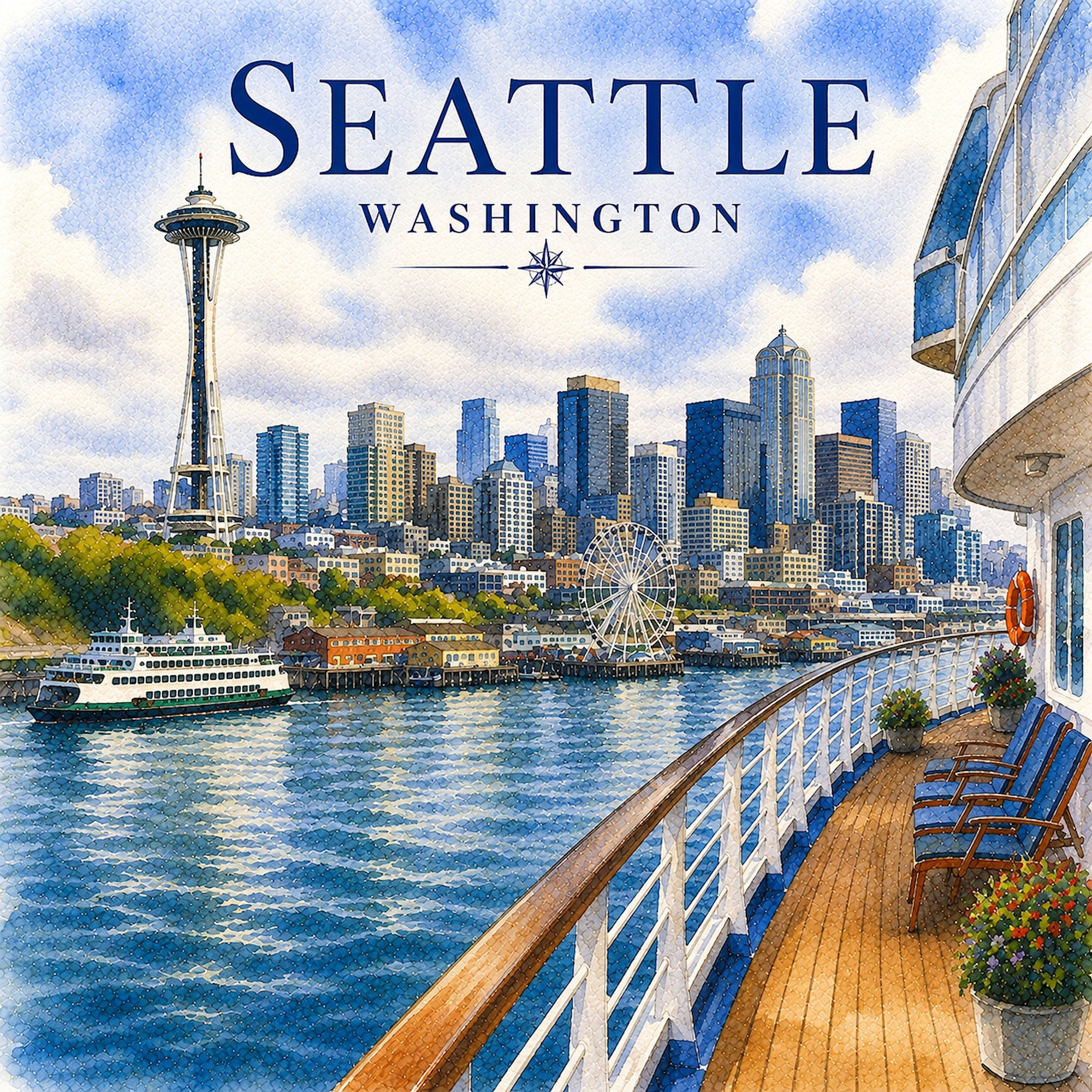 Watercolor Alaska Collection Seattle 12 x 12 Double-Sided Scrapbook Paper by SSC Designs